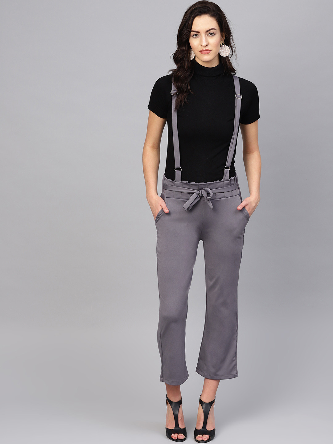 VOXATI Women Grey Solid Dungarees
