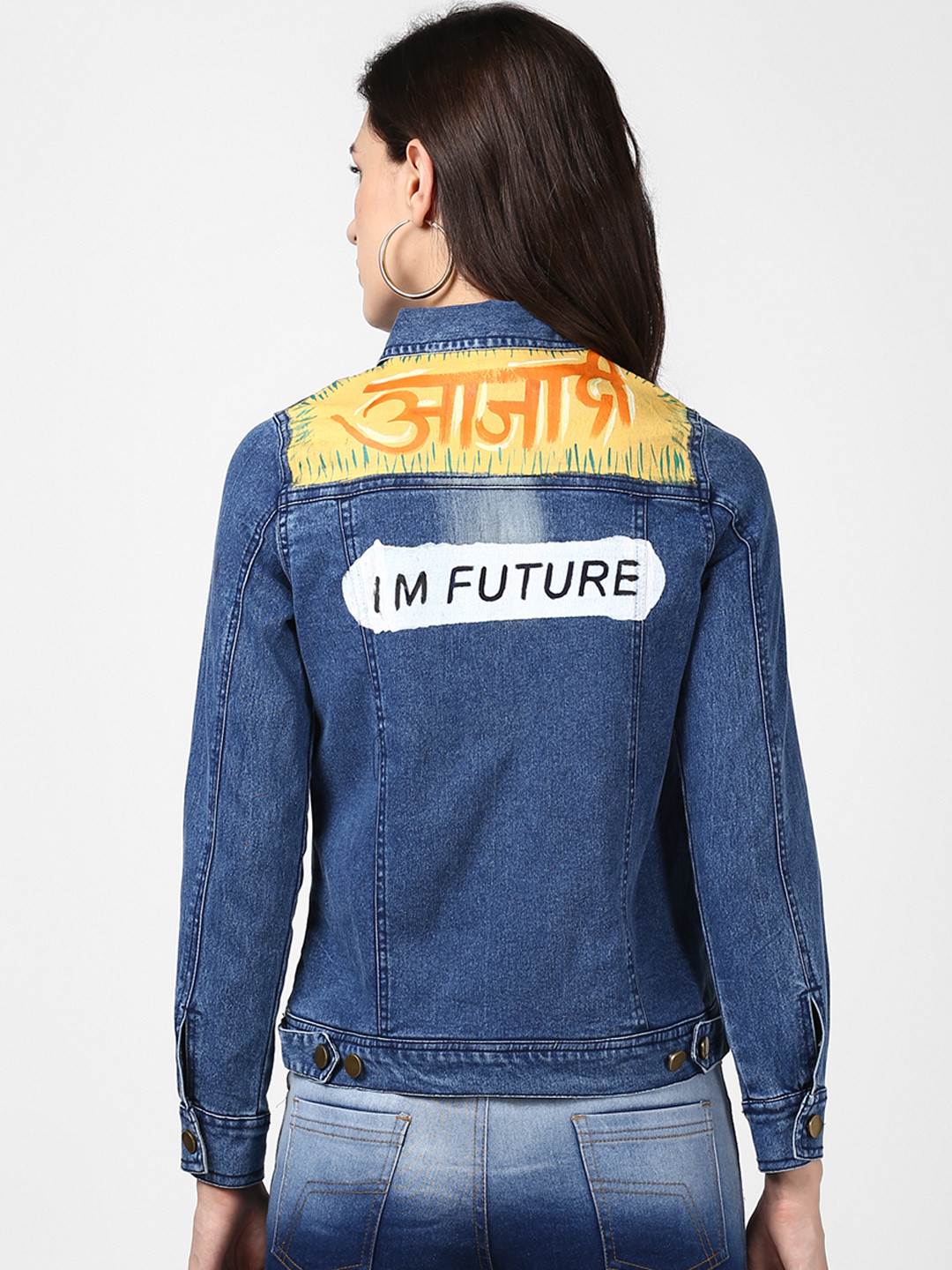 StyleStone Women Blue Hand Painted Denim Jacket