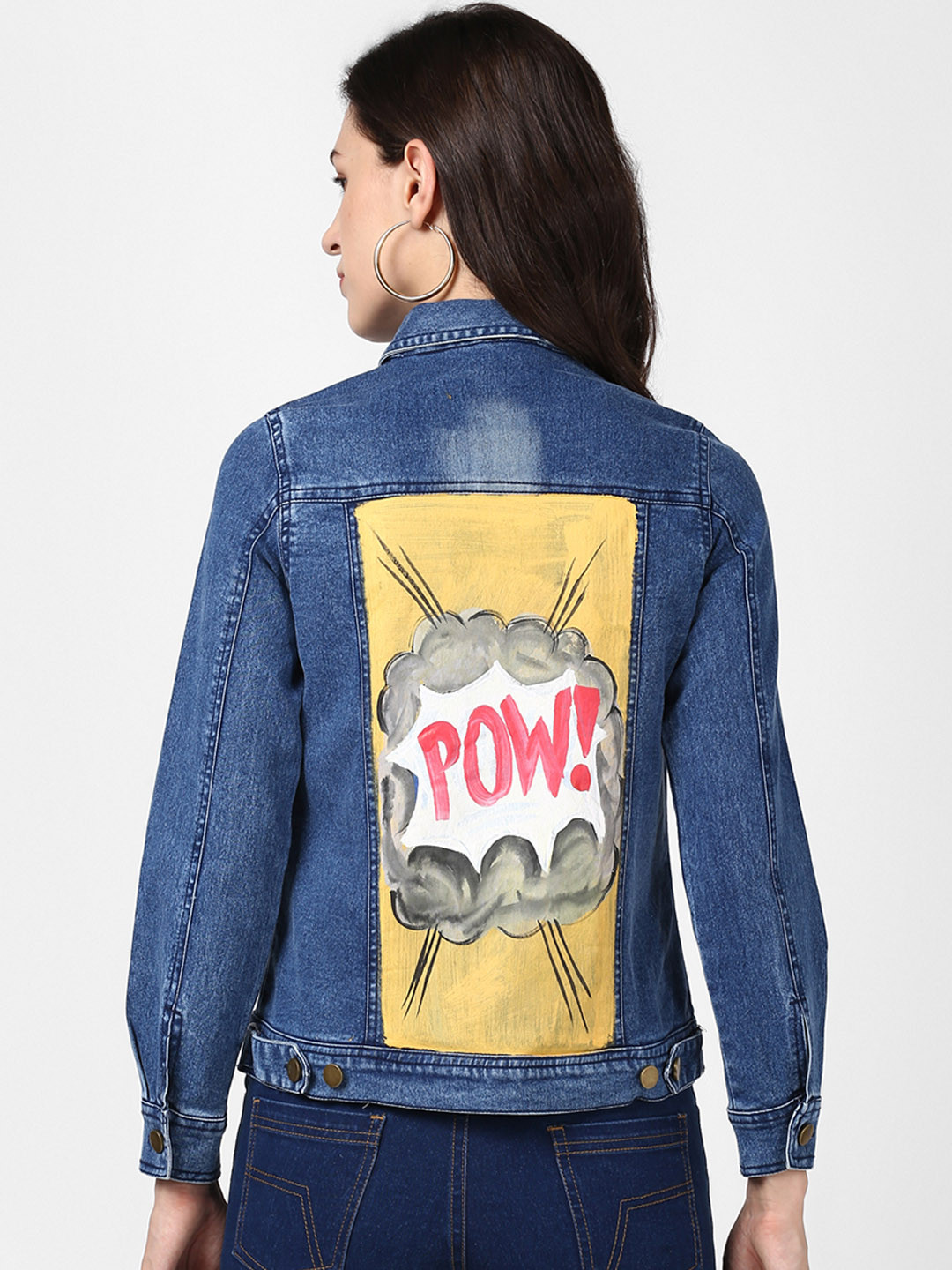 StyleStone Women Blue Hand Painted Denim Jacket