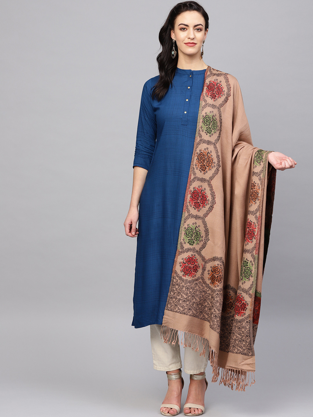 Indo Era Women Beige Woollen Stole