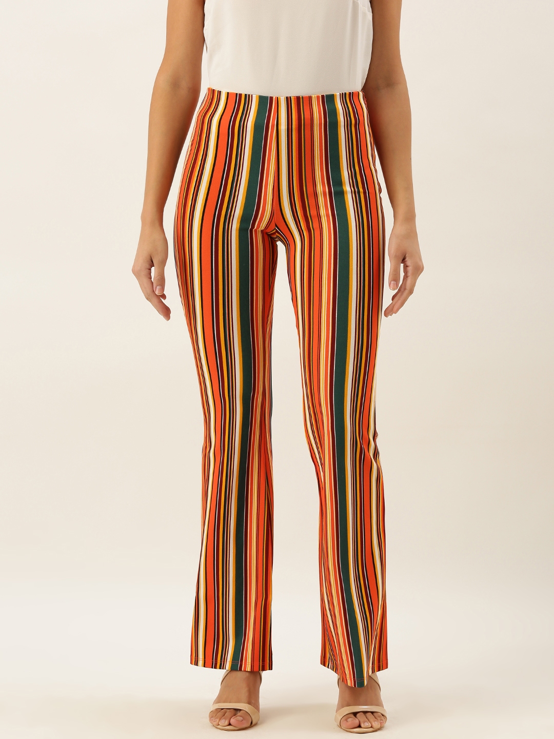 Buy FOREVER 21 Women Multicoloured Regular Fit Striped Regular Trousers   Trousers for Women 10681070  Myntra