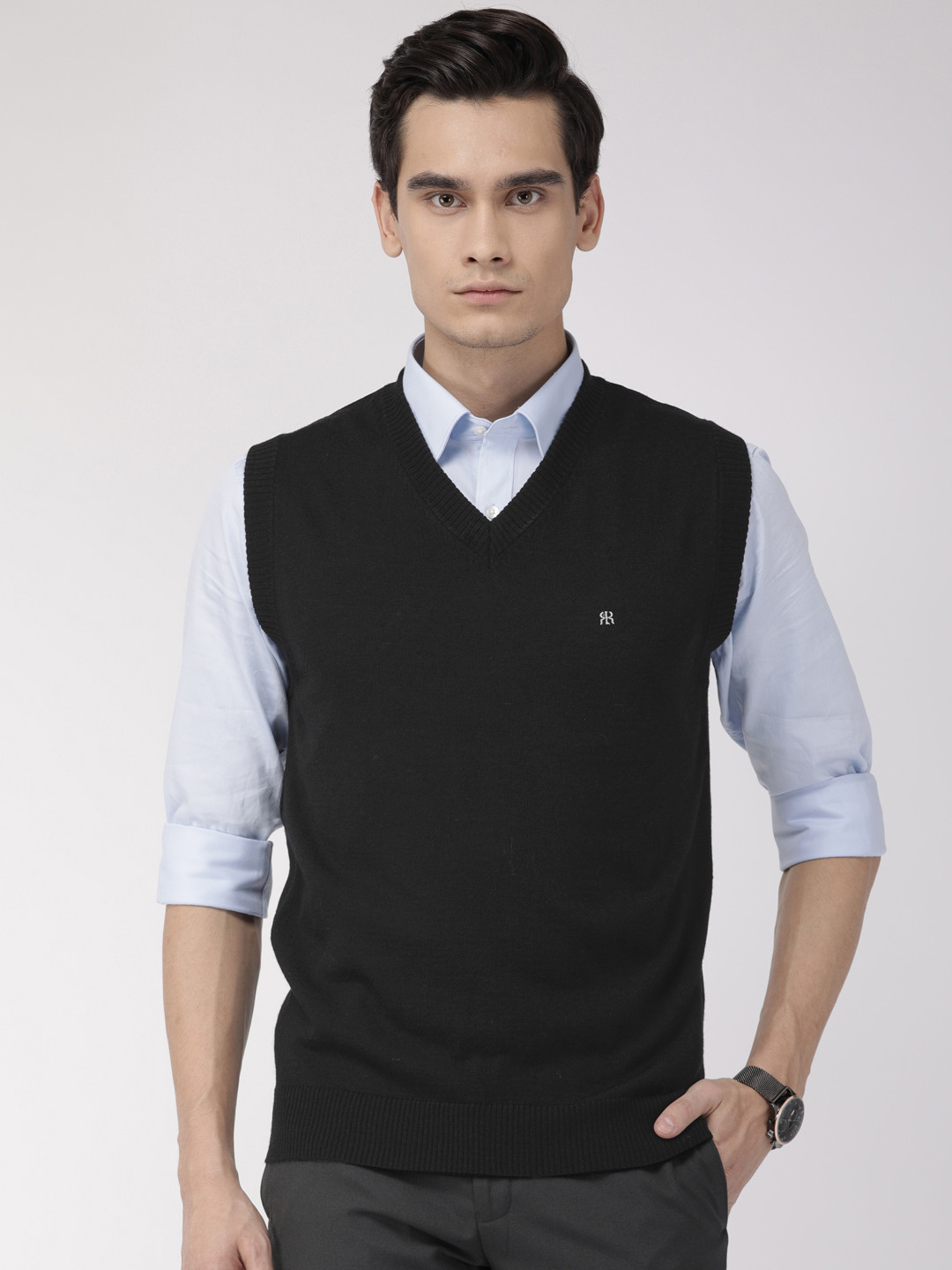 Raymond Men Black Solid Pullover Sweater