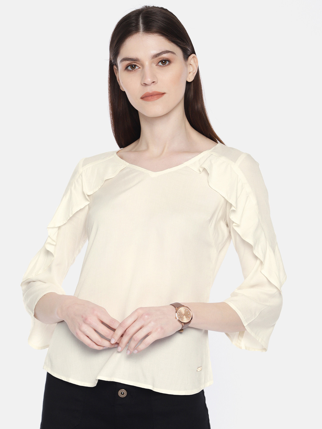 Park Avenue Women Off-White Solid Top