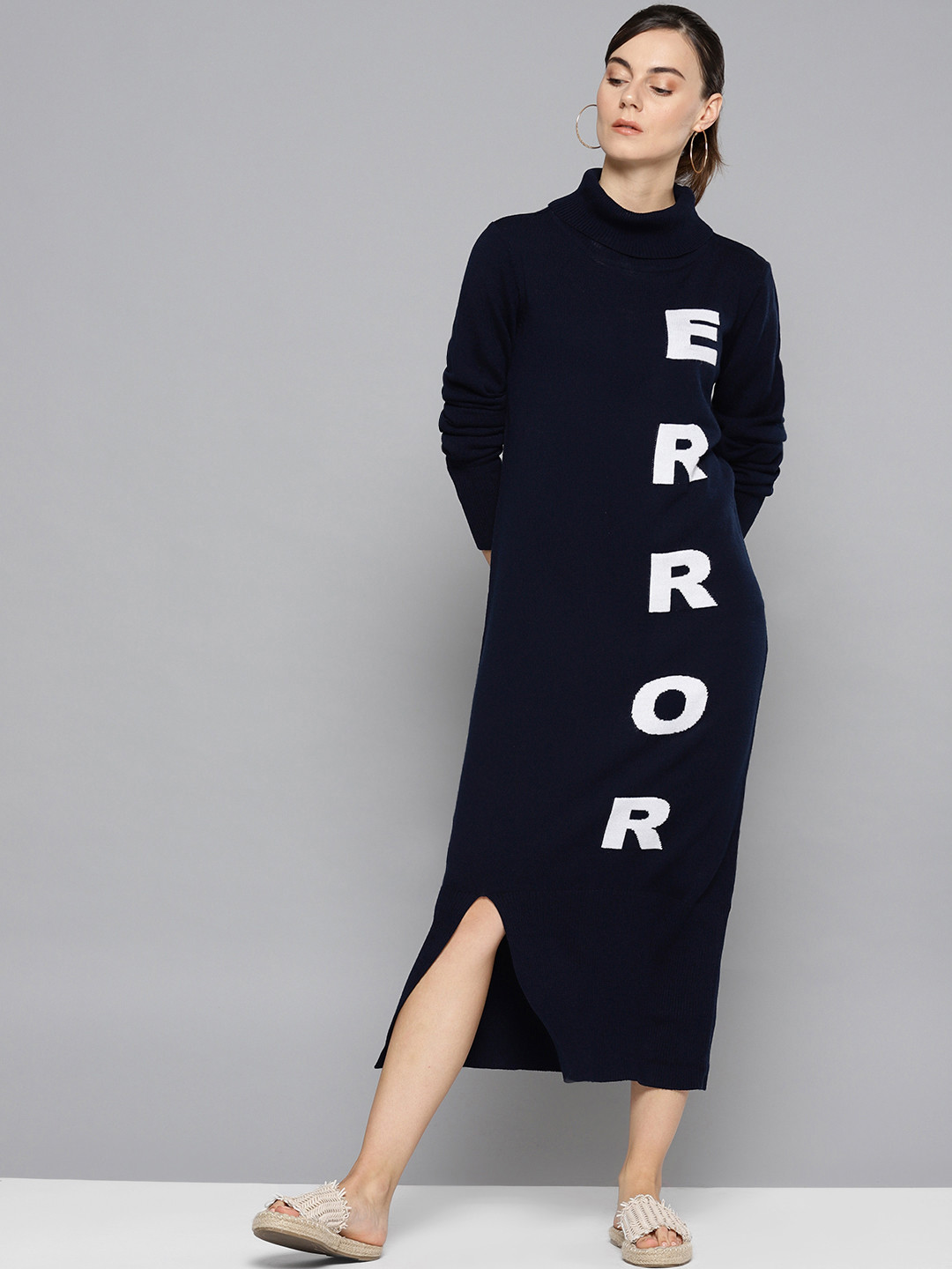 STREET 9 Women Navy Blue Self Design Winter Sheath Dress