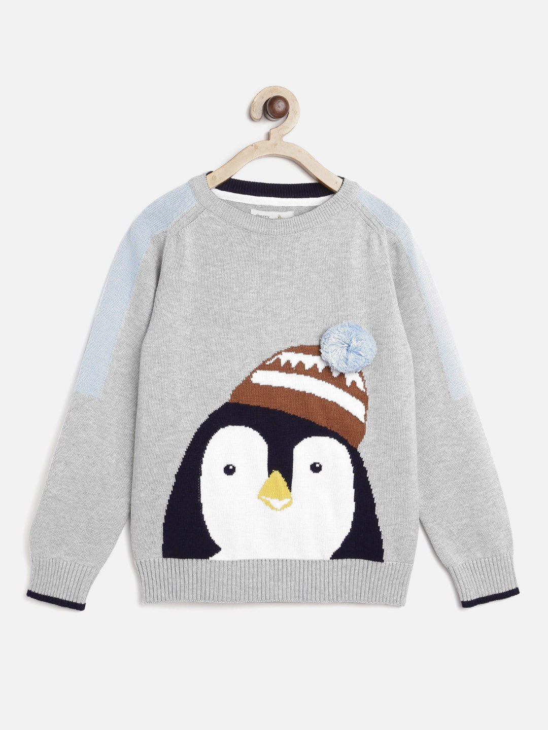 Cherry Crumble Kids Grey Melange & White Self Design Sweater