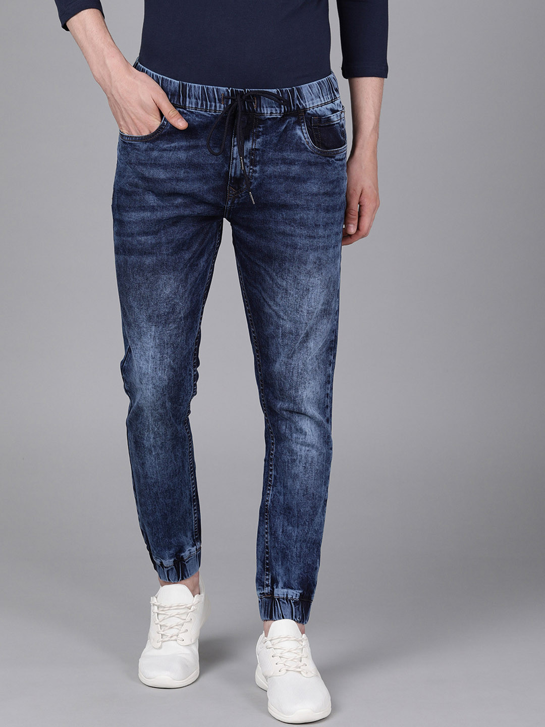 WROGN Men Blue Jogger Mid-Rise Clean Look Stretchable Jeans