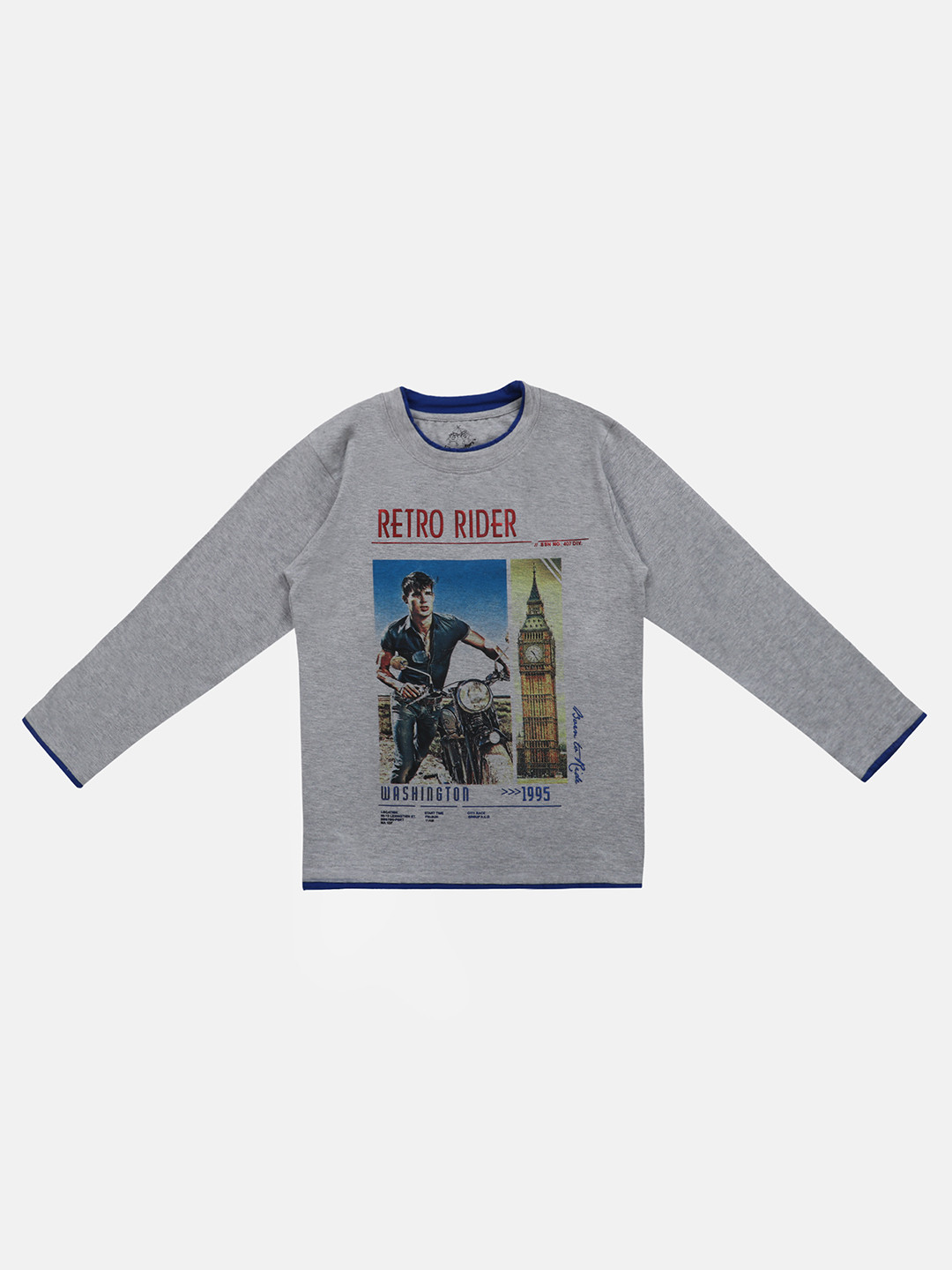 Lil Tomatoes Boys Grey Printed Round Neck Pure Cotton T-shirt