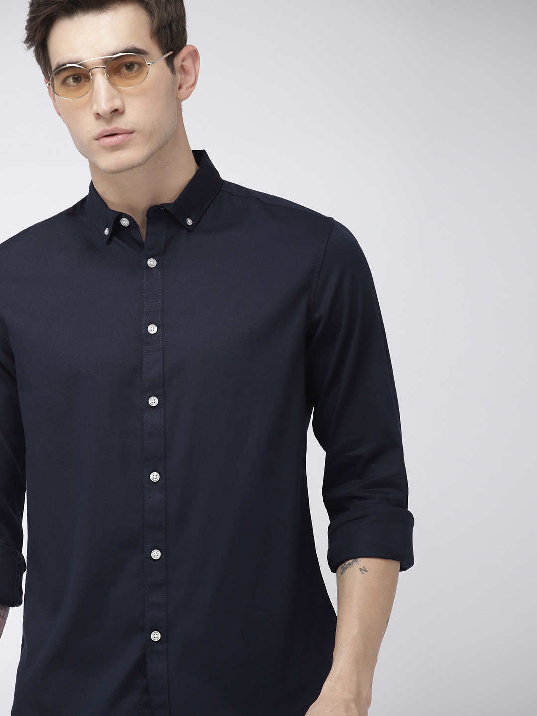 Harvard Men Navy Blue Regular Fit Solid Casual Shirt