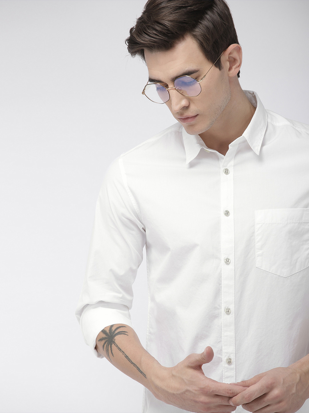 Harvard Men White Regular Fit Solid Casual Shirt