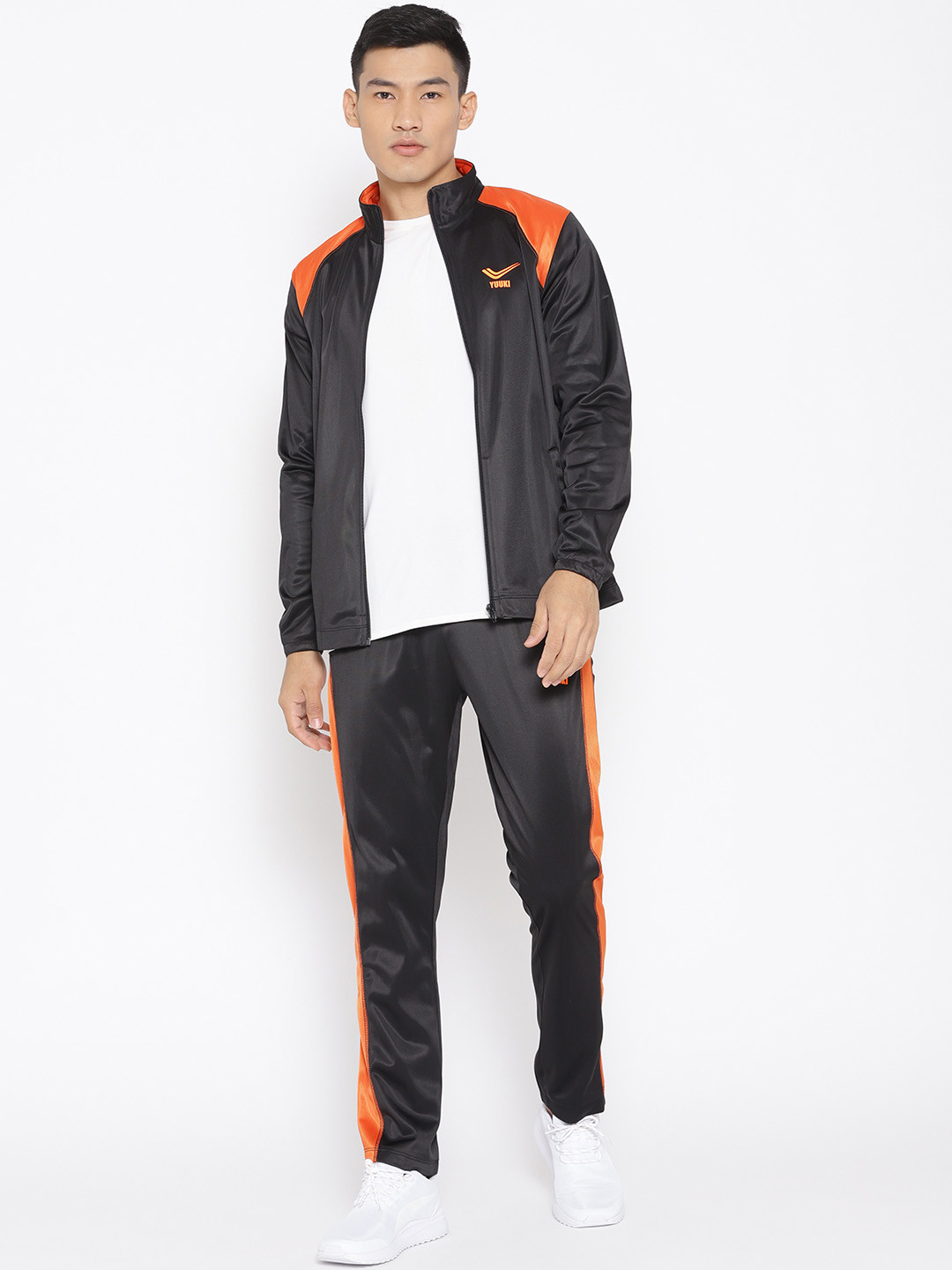 Yuuki Men Black & Orange Colourblocked Tracksuit