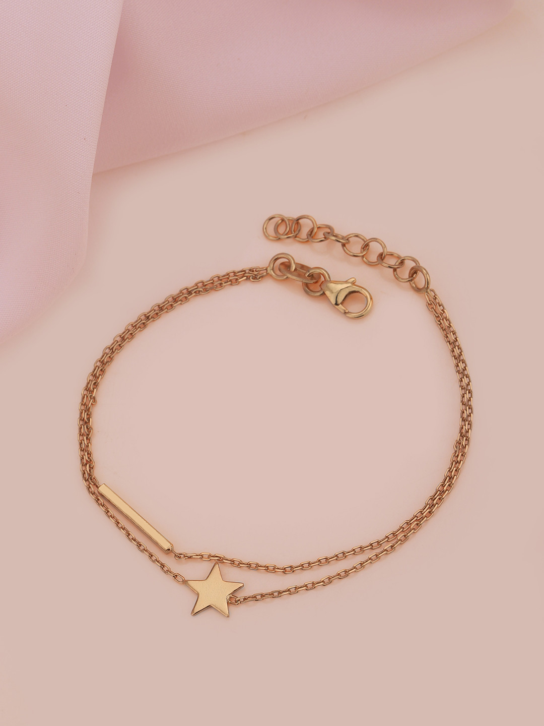 Carlton London 18k Rose Gold Plated Double Chain with Star Multistrand Bracelet