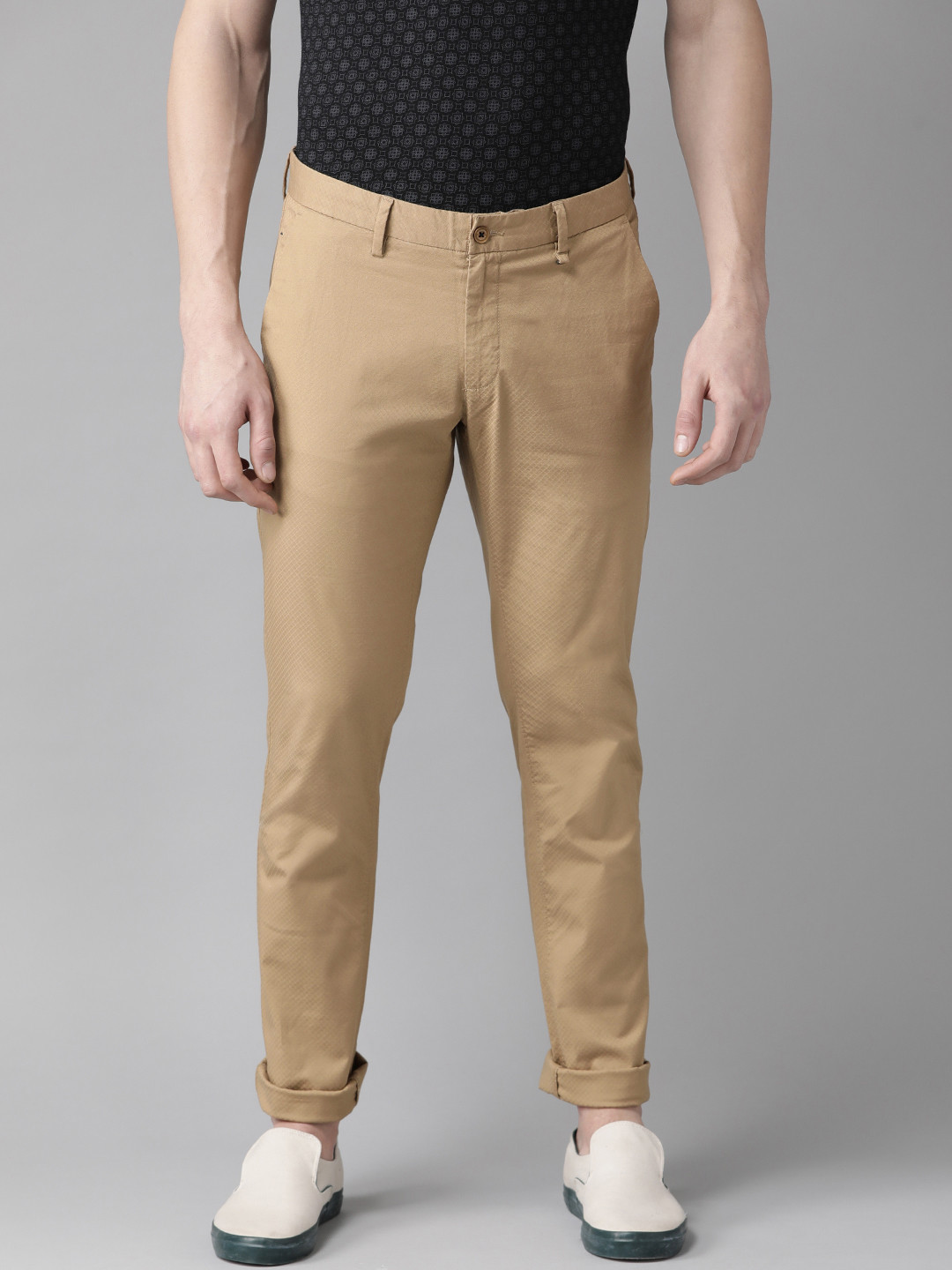 Blackberrys Men Khaki Sharp B-91 Skinny Fit Self Design Regular Trousers