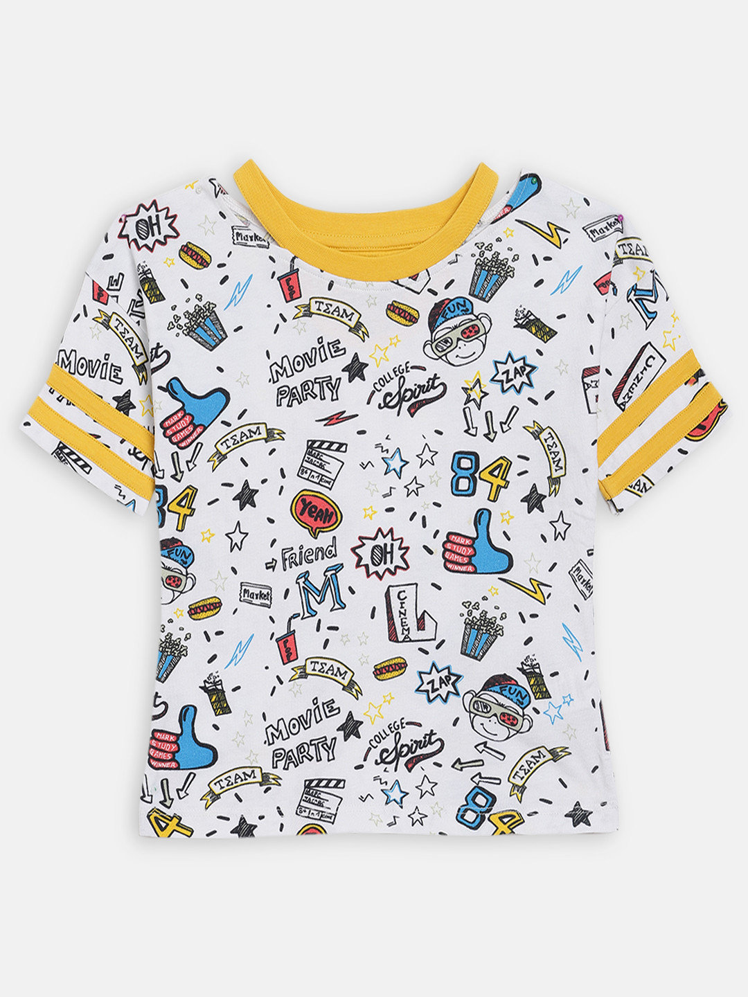 Blue Giraffe Girls White Printed Top