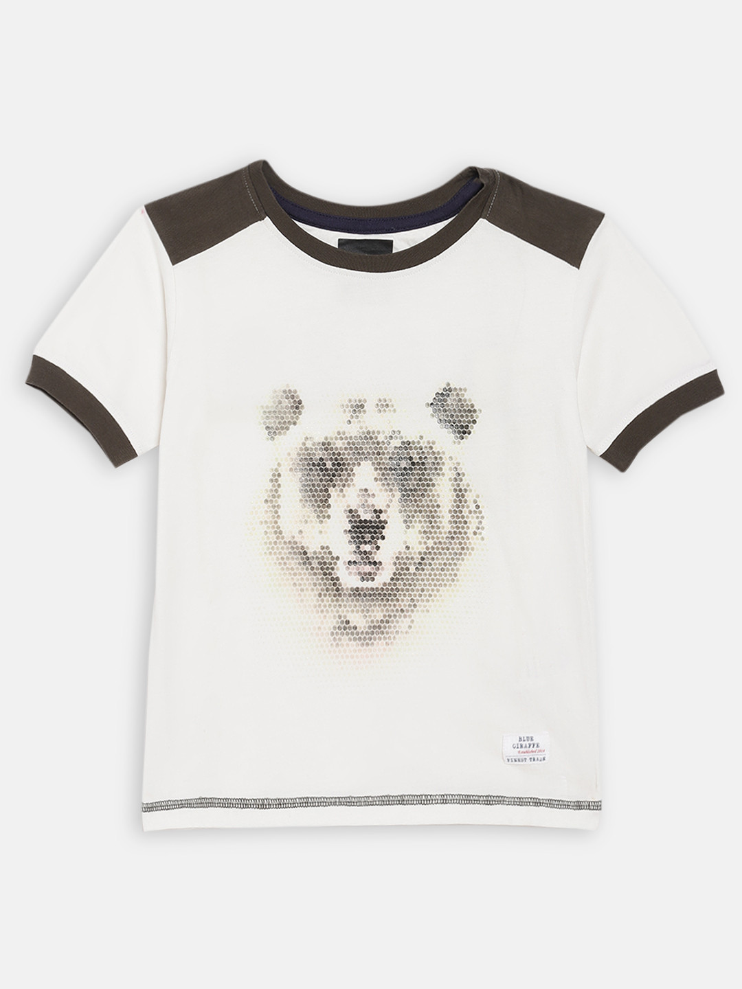 Blue Giraffe Boys Off-White Printed Round Neck T-shirt