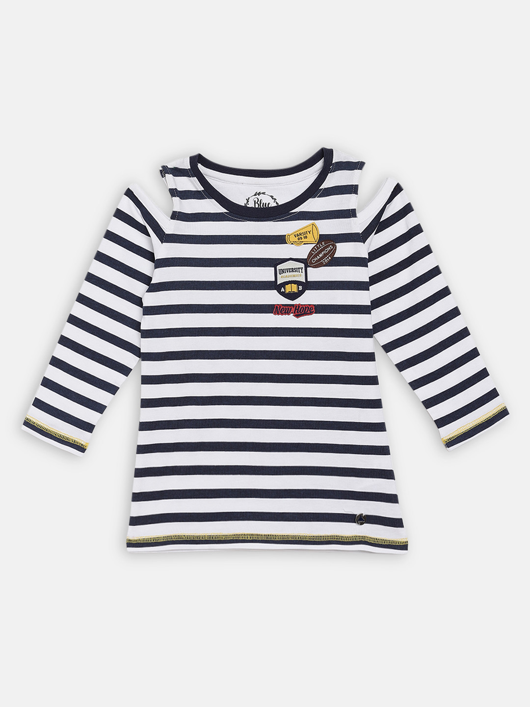 Blue Giraffe Girls White & Blue Striped Top