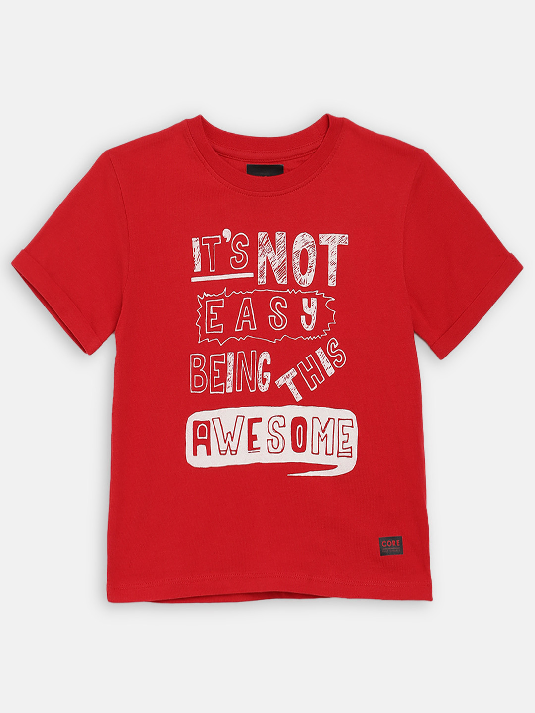 Blue Giraffe Boys Red Printed Round Neck T-shirt