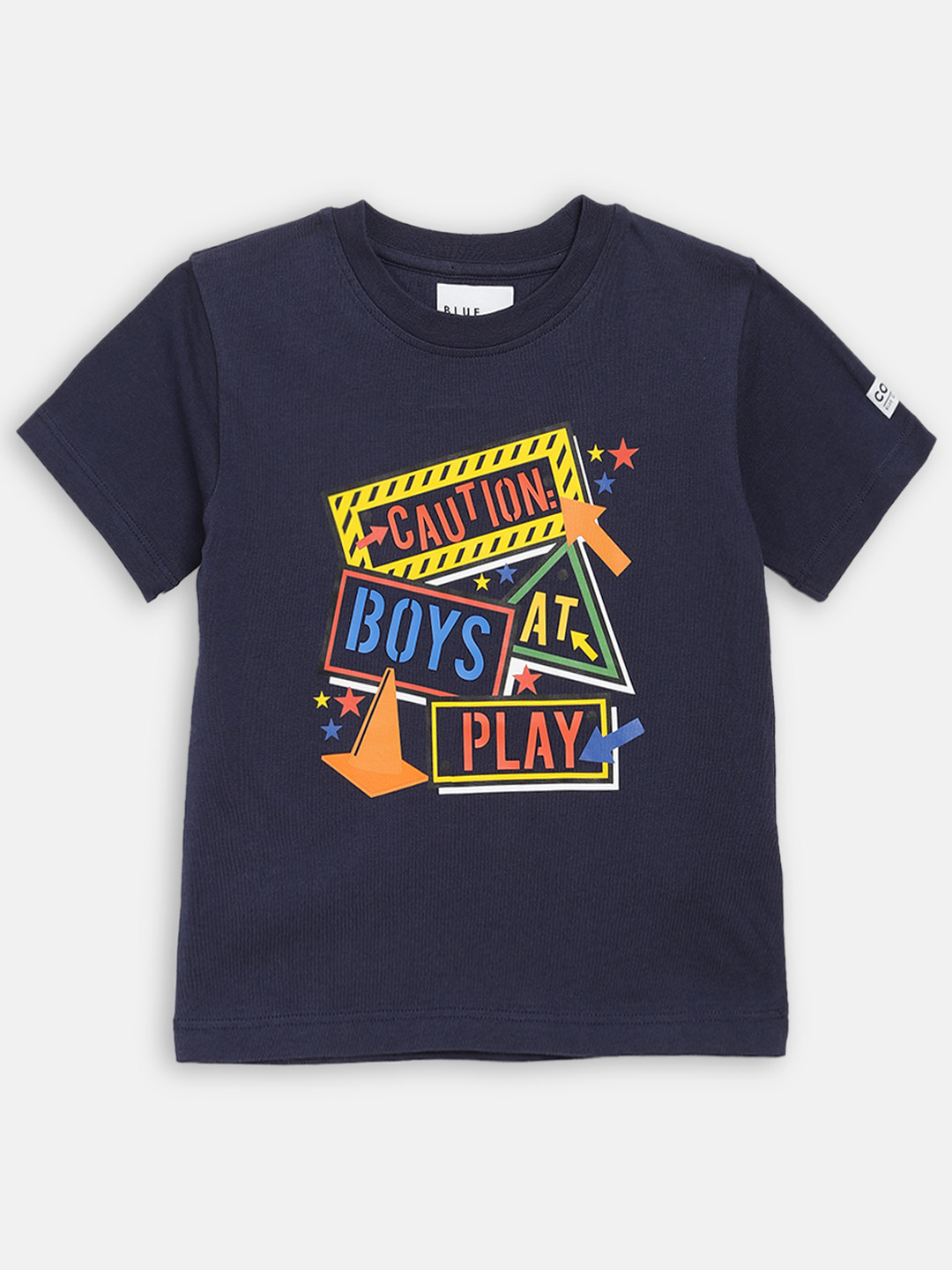 Blue Giraffe Boys Navy Blue Printed Round Neck T-shirt