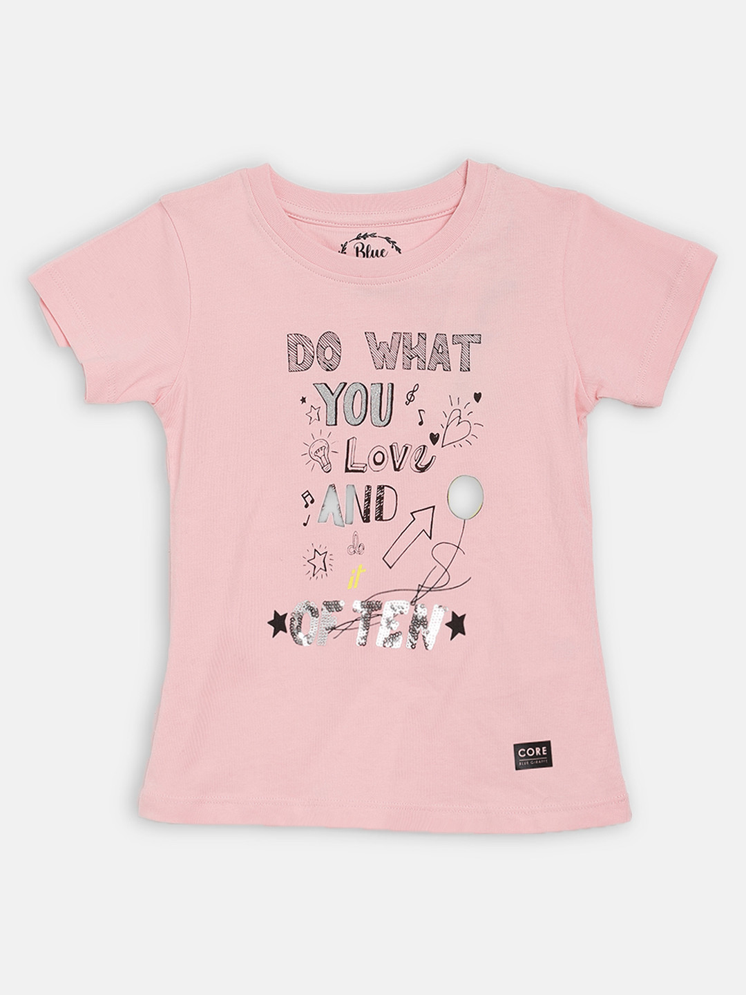 Blue Giraffe Girls Pink Printed Round Neck T-shirt