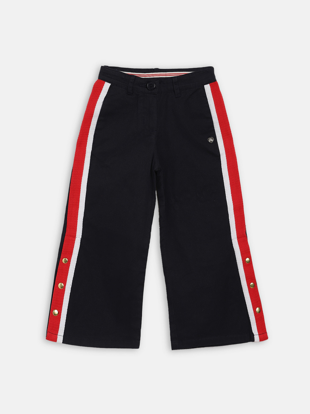Blue Giraffe Girls Navy Blue Regular Fit Solid Parallel Trousers