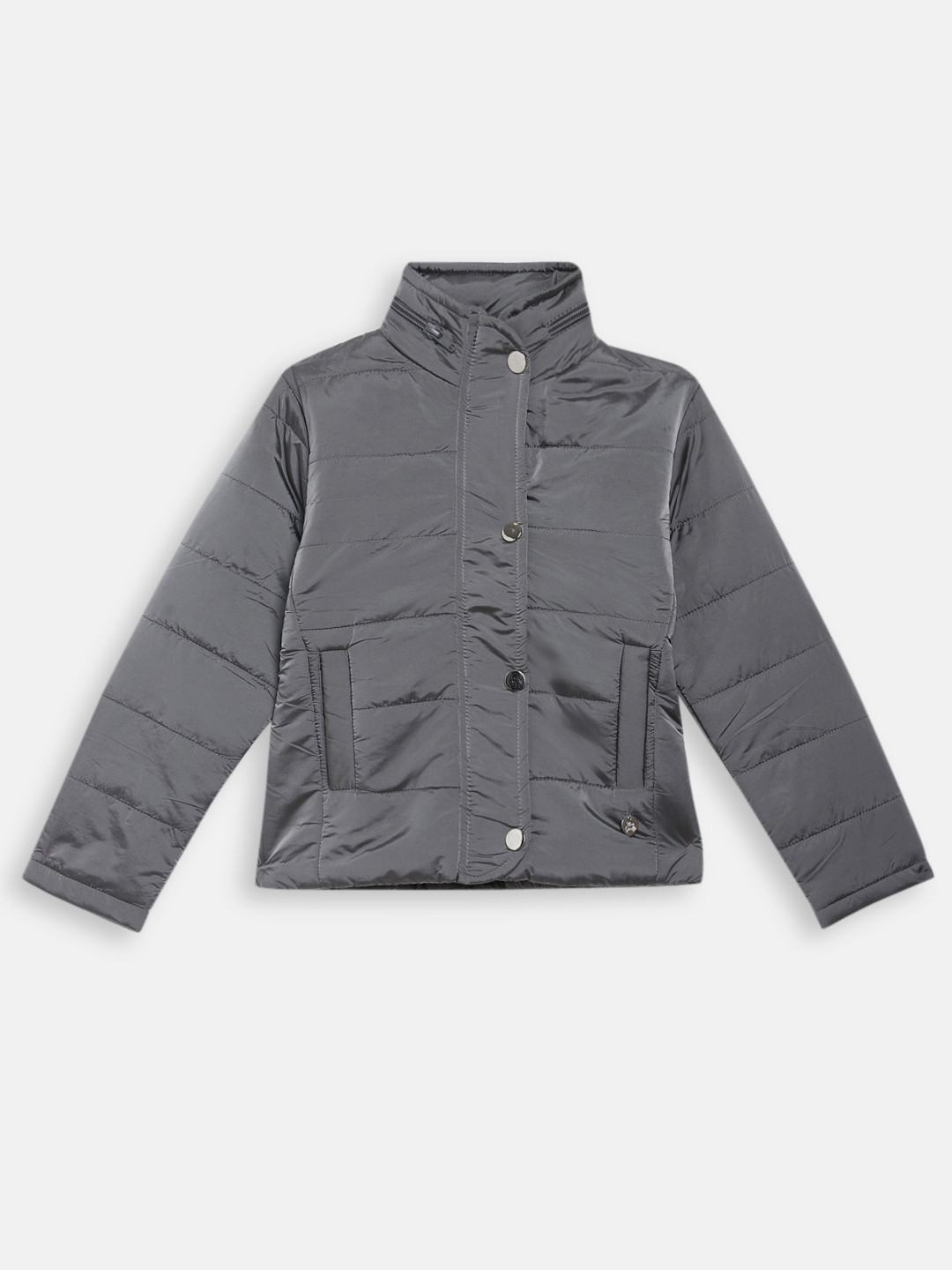 Blue Giraffe Girls Grey Solid Padded Jacket