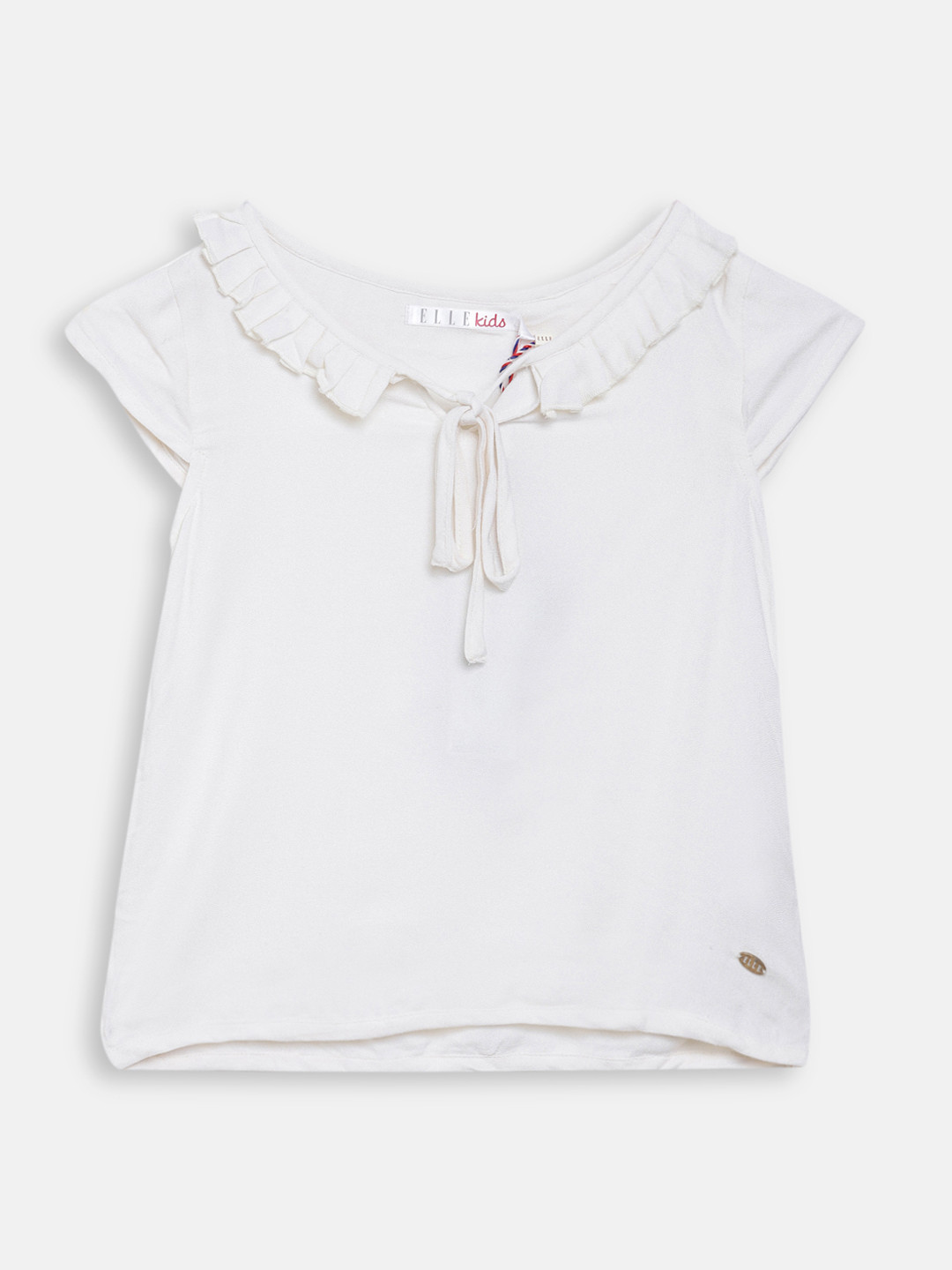 ELLE Girls White Solid A-Line Pure Cotton Top