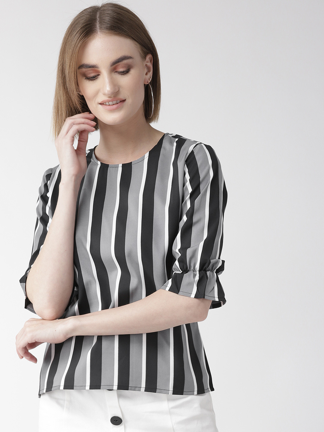 Style Quotient Women Grey & Black Striped Top