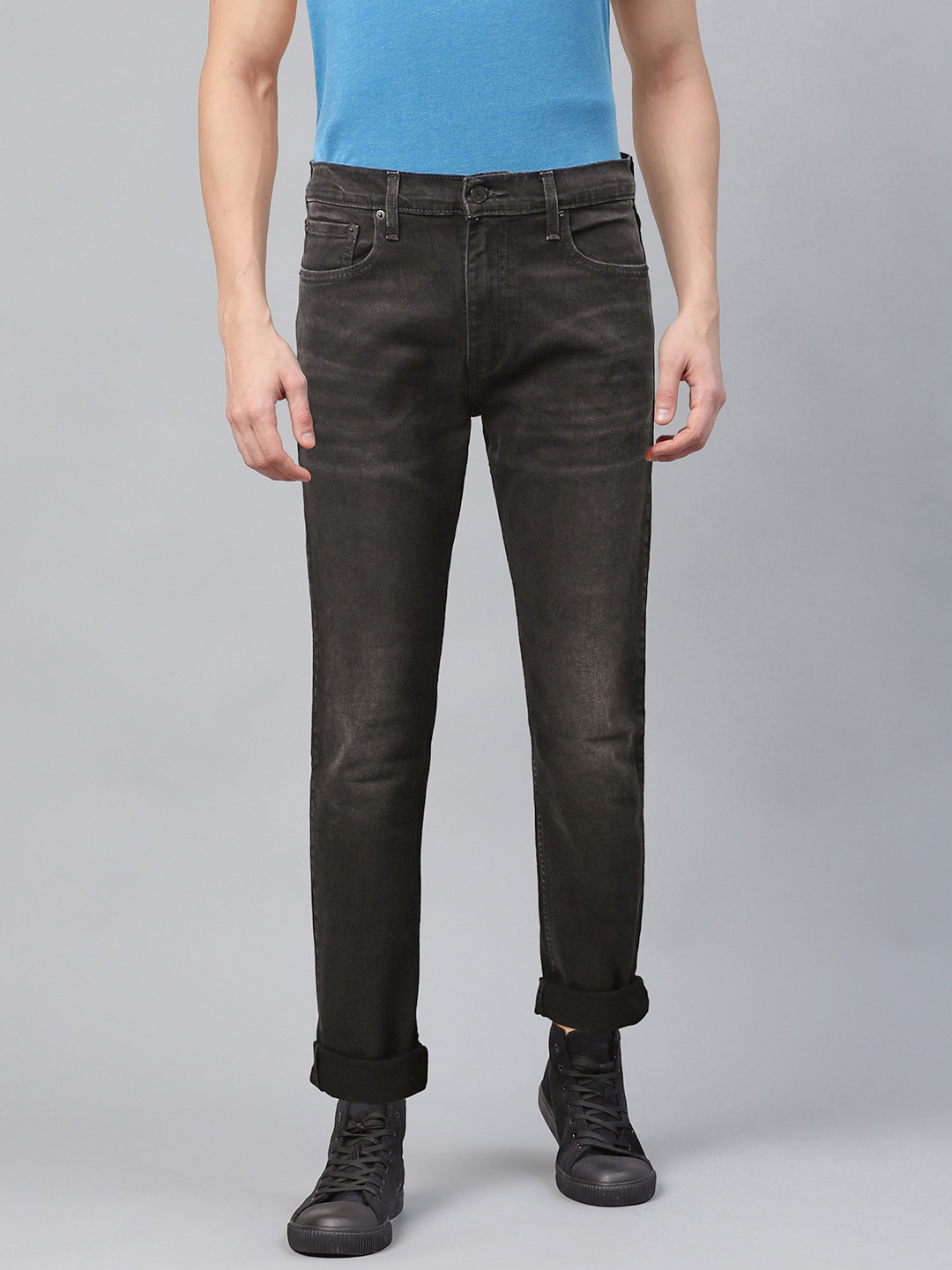 Levis Men Black Tapered Fit Mid-Rise Clean Look Stretchable Jeans 512