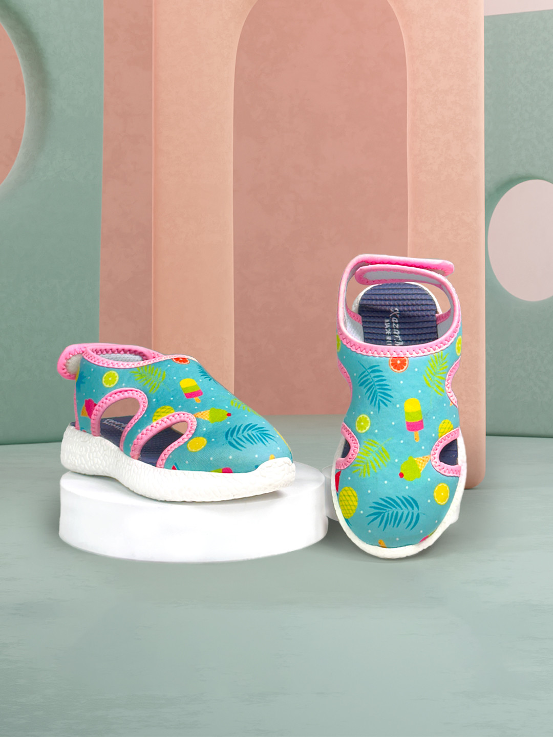 KazarMax Kids Blue & Pink Printed Comfort Sandals