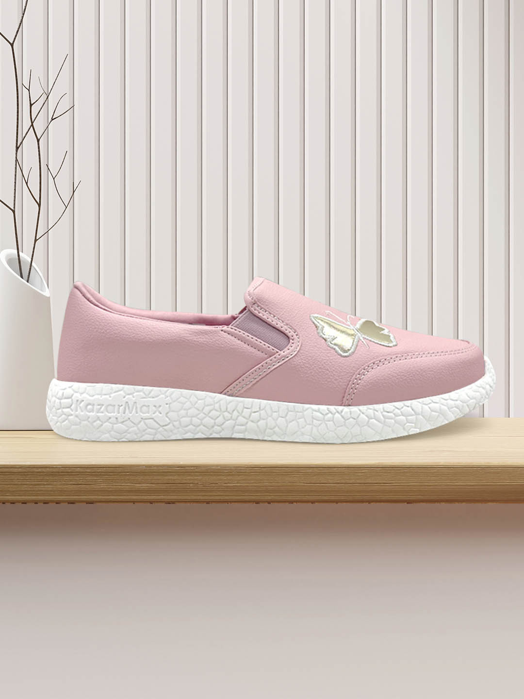 KazarMax Kids Peach-Coloured Applique Slip-On Sneakers
