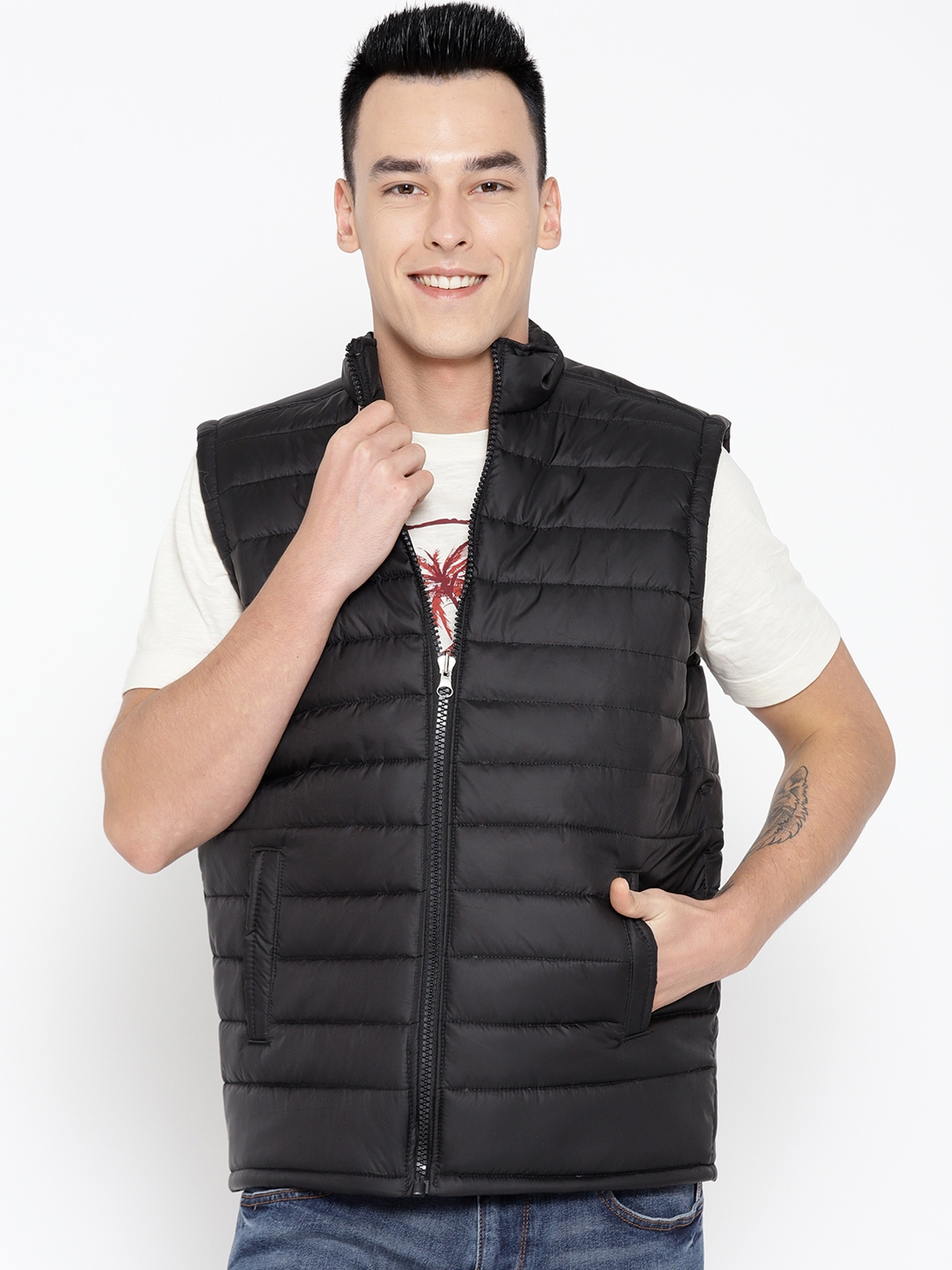 Ico Blue Star Men Black Solid Padded Jacket