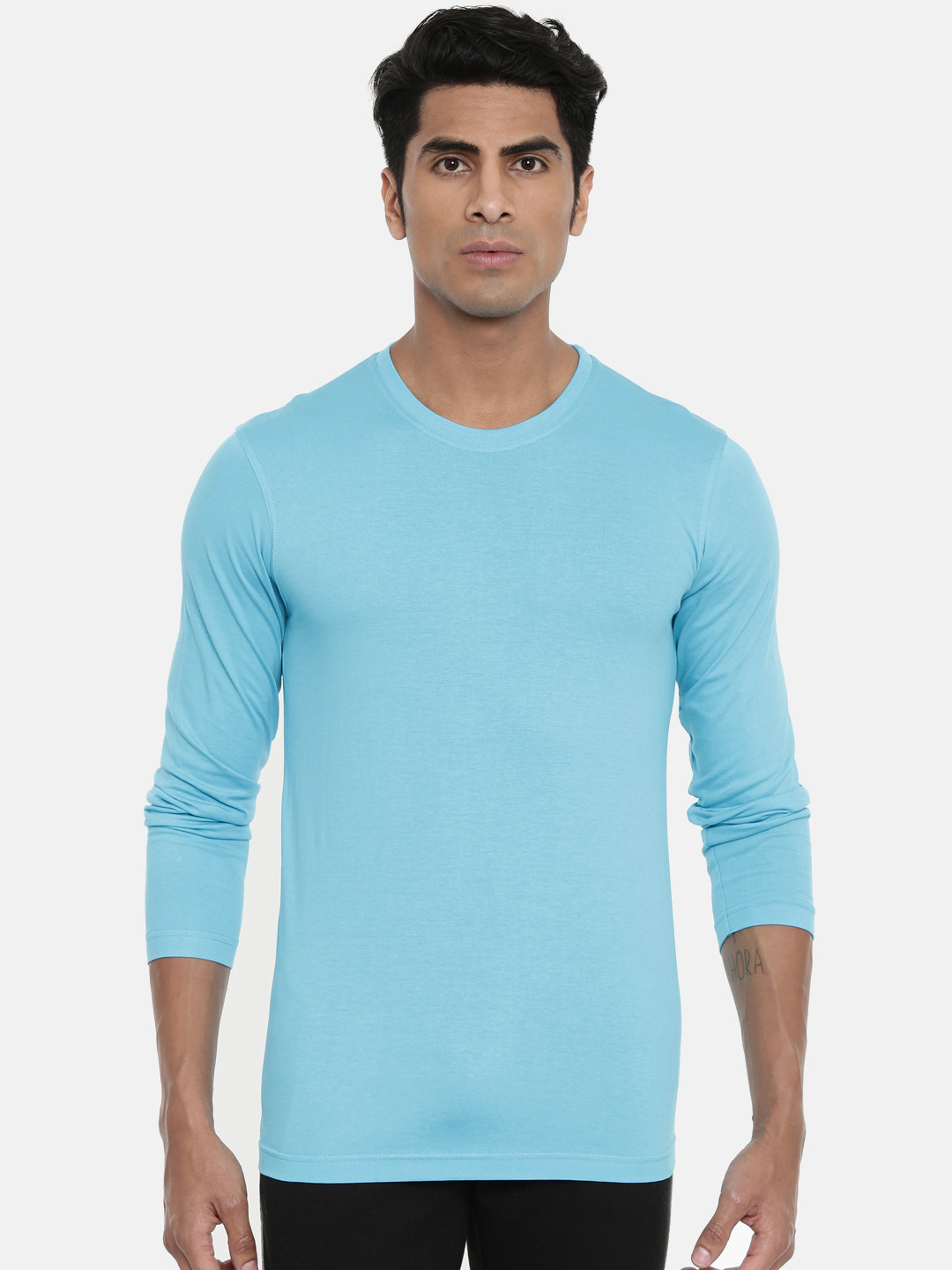 zebu Men Turquoise Blue Solid Round Neck Lounge T-shirt ZRNFS