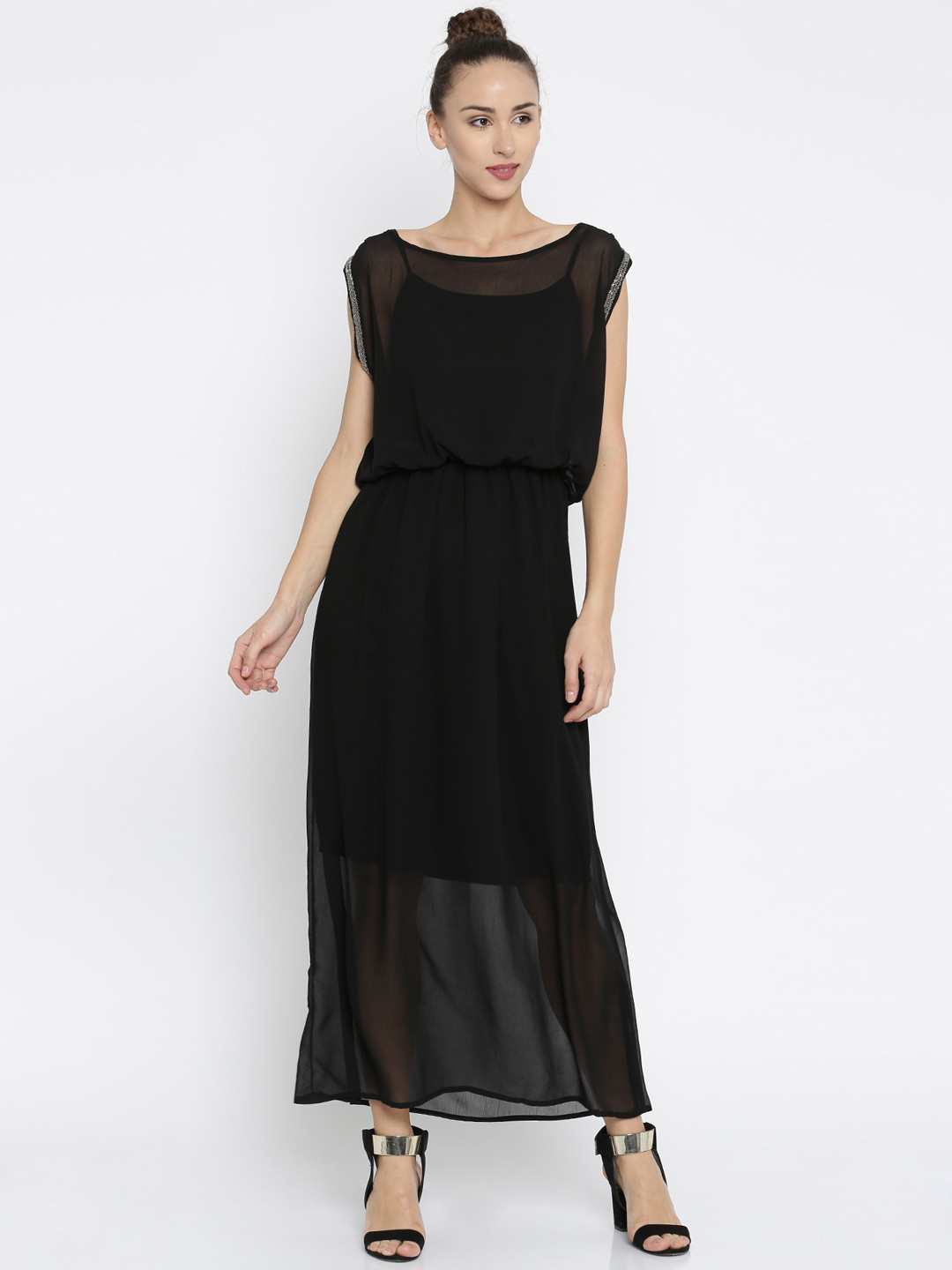 Deal Jeans Women Black Solid Maxi Dress