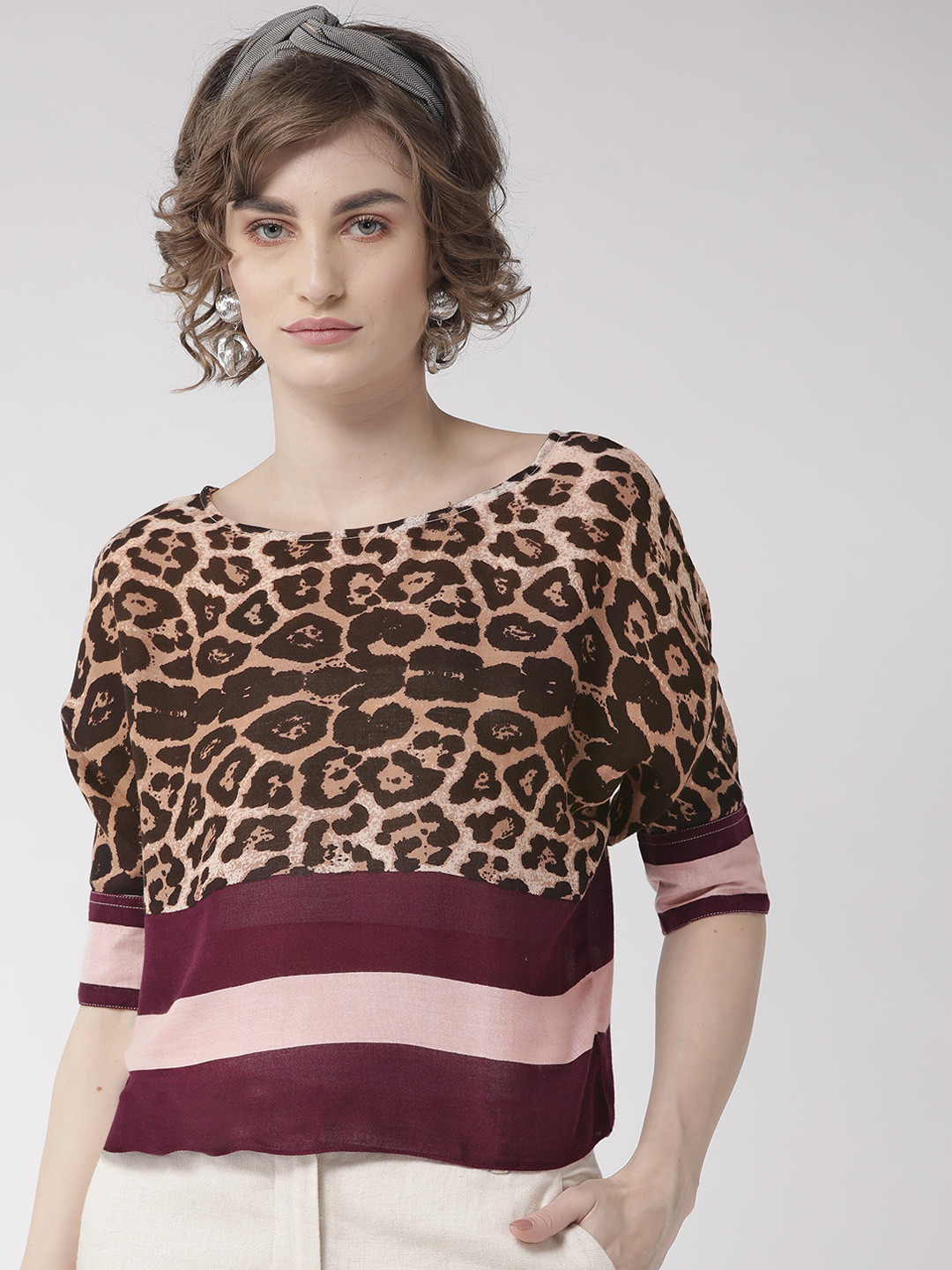 Style Quotient Women Brown & Purple Leopard Print Top