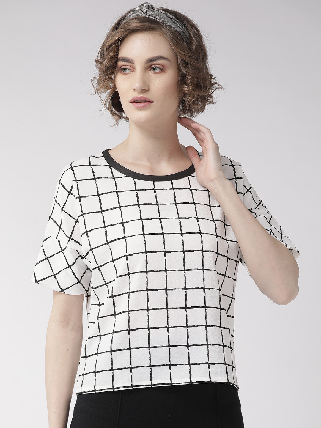 Style Quotient Women White & Black Checked Top