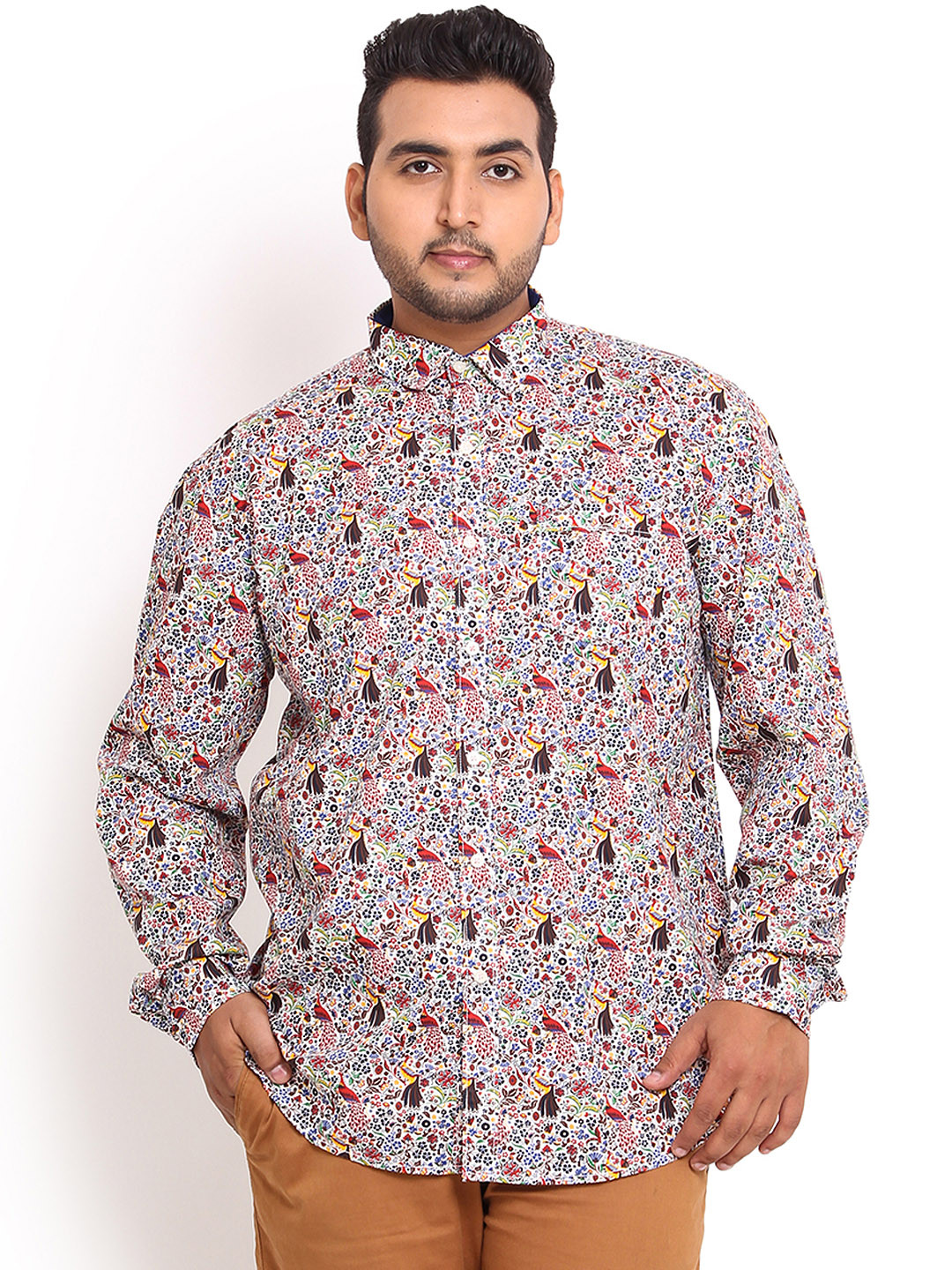 John Pride Plus Size Multicoloured Printed Smart Fit Smart Casual Shirt