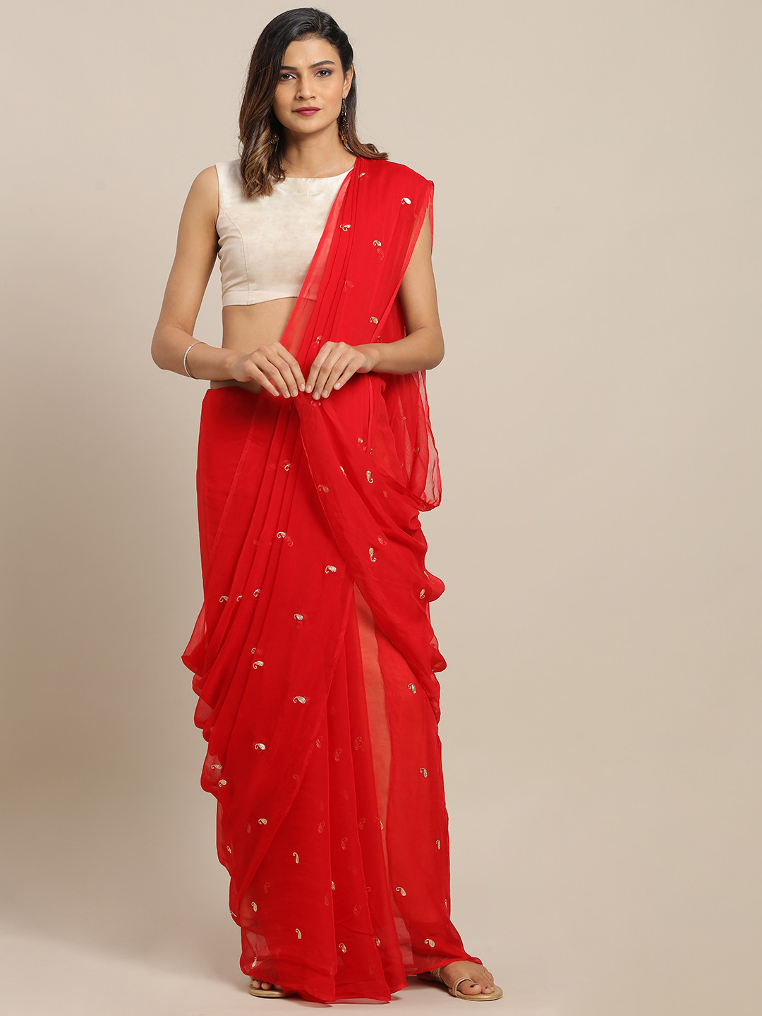 Geroo Jaipur Hand Embroidered Chiffon Saree