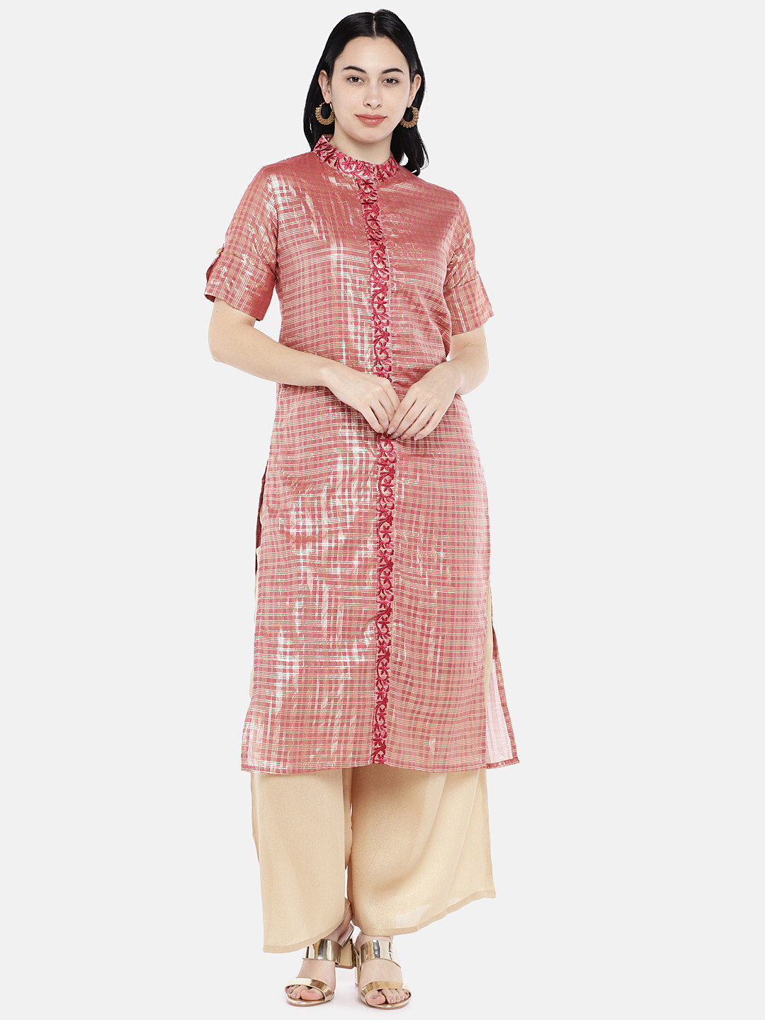 Divina Women Maroon Checked Straight Kurta