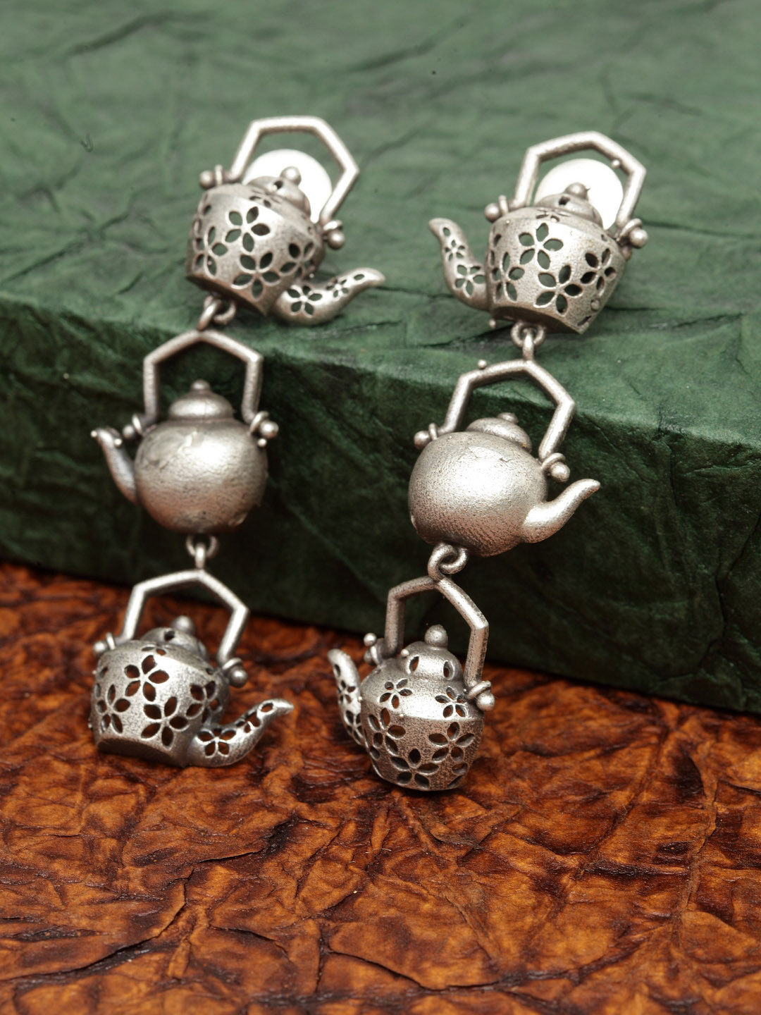 PANASH Silver-Toned Contemporary Drop Earrings
