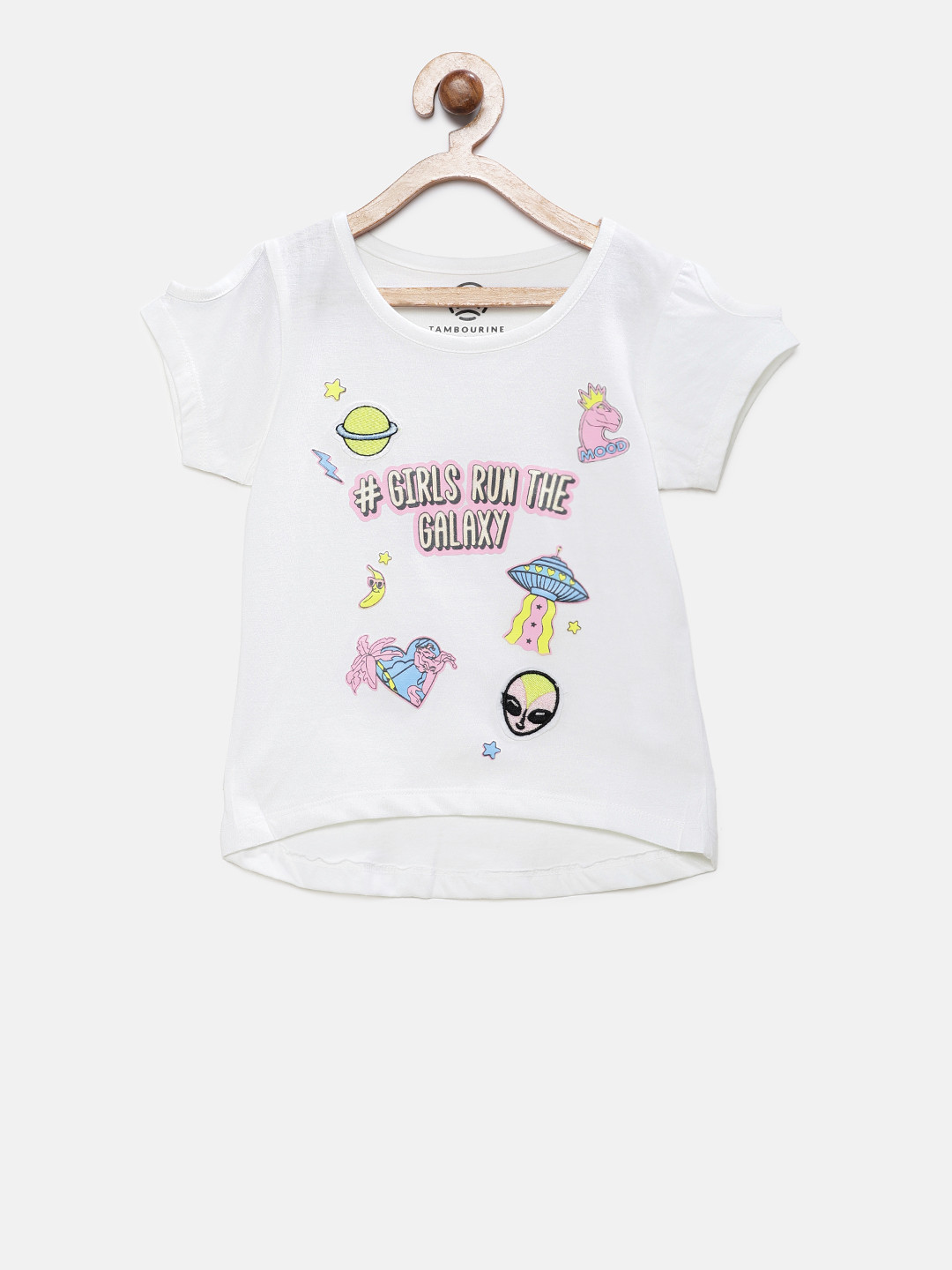 TAMBOURINE Girls White Printed High-Low Pure Cotton Top