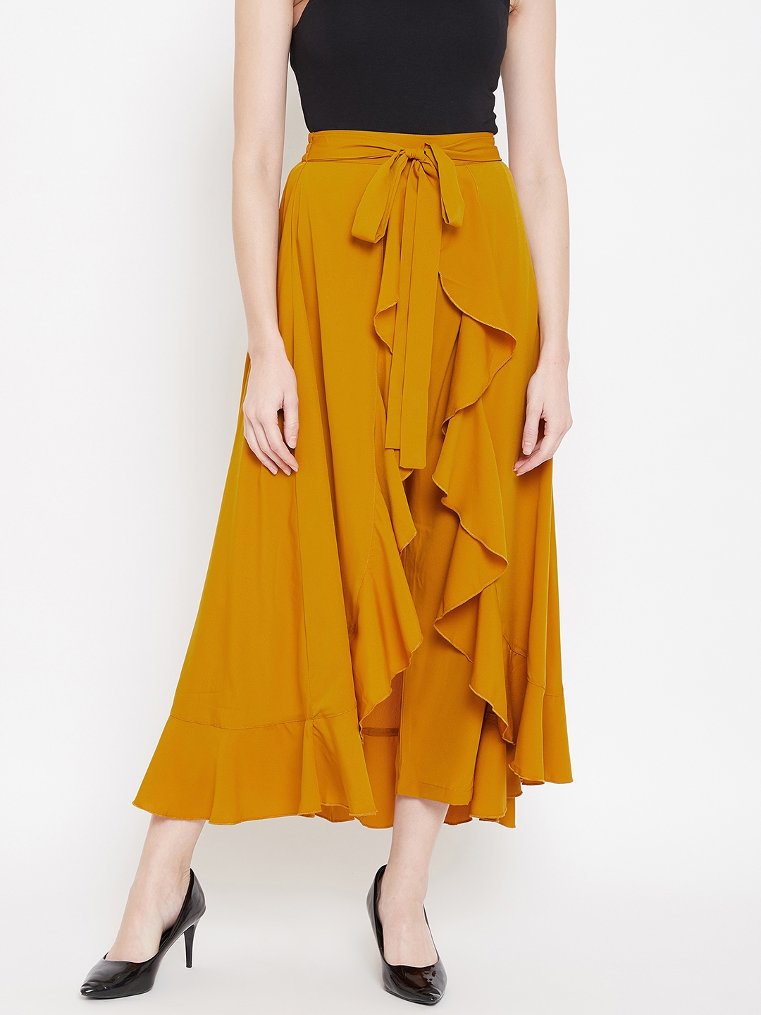 Buy Women Mustard Yellow Floral Print Kalidar Lehenga Skirt  AW23  Collection  Indya