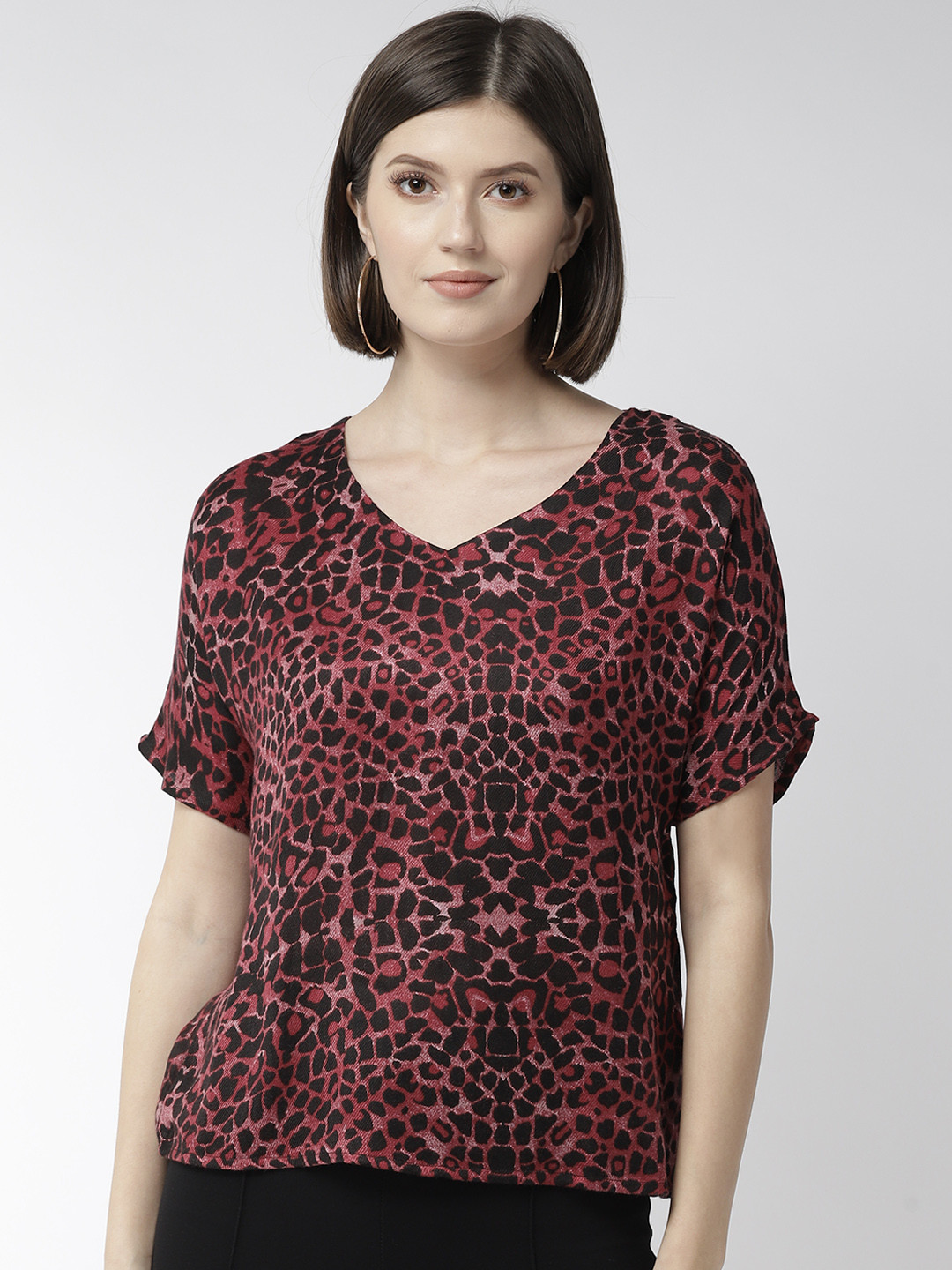 Style Quotient Women Maroon & Black Animal Print Top