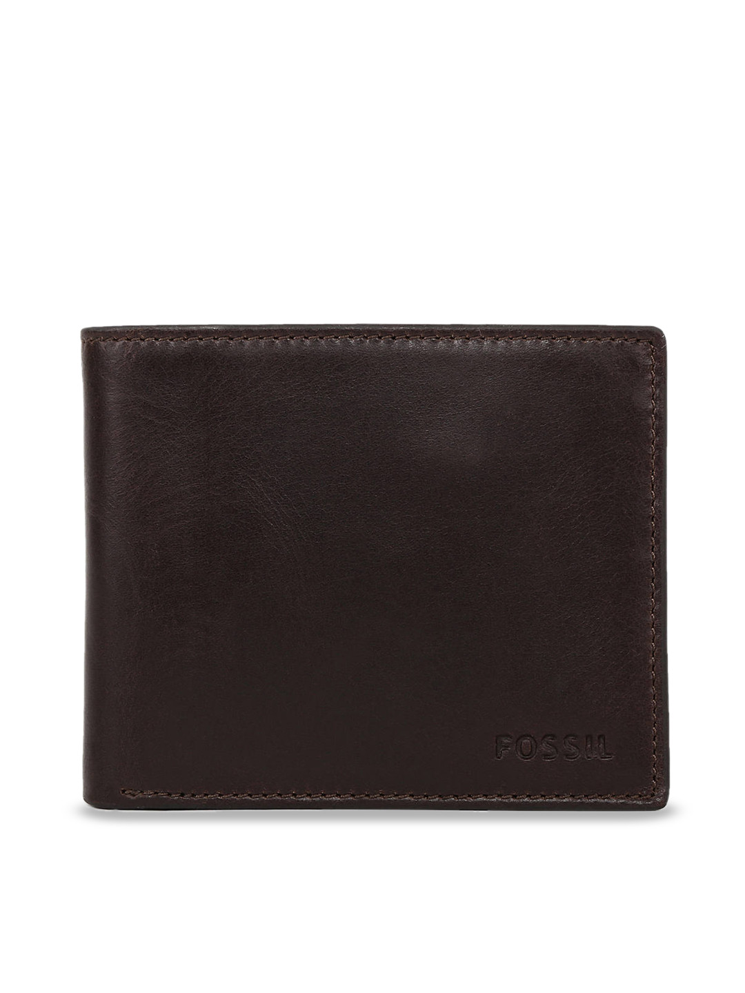 Fossil Men Brown Solid Leather Two Fold Wallet