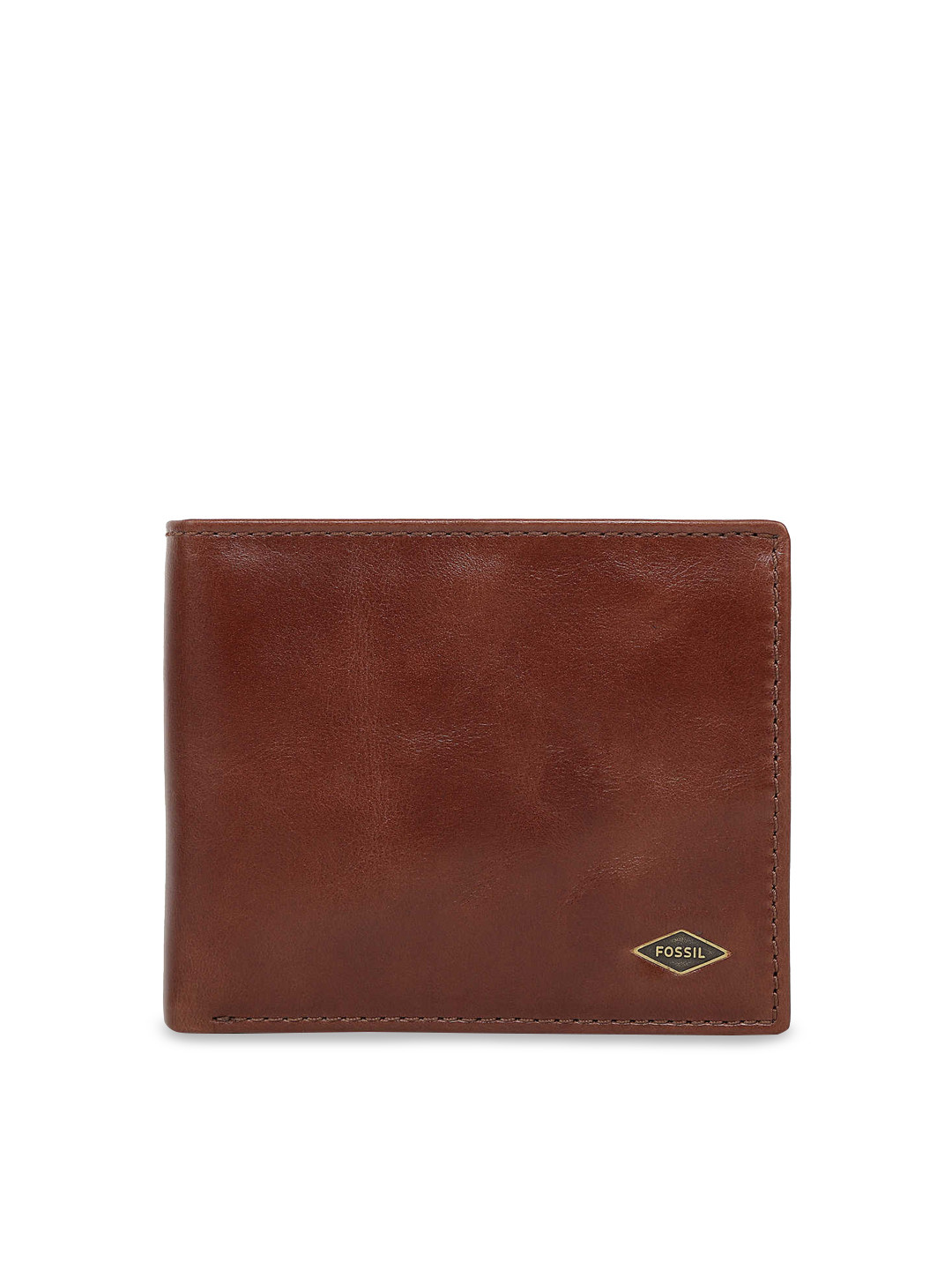 Fossil Men Brown Solid Leather Two Fold Wallet