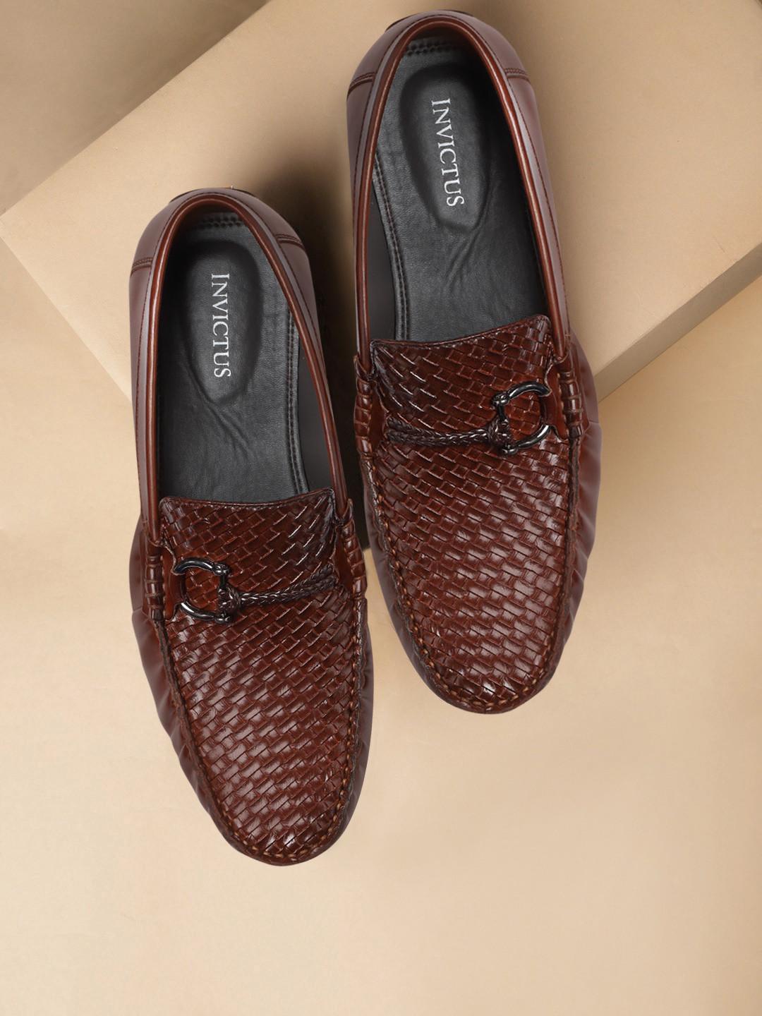 INVICTUS Men Brown Woven Design Smart Casual Driving Shoes