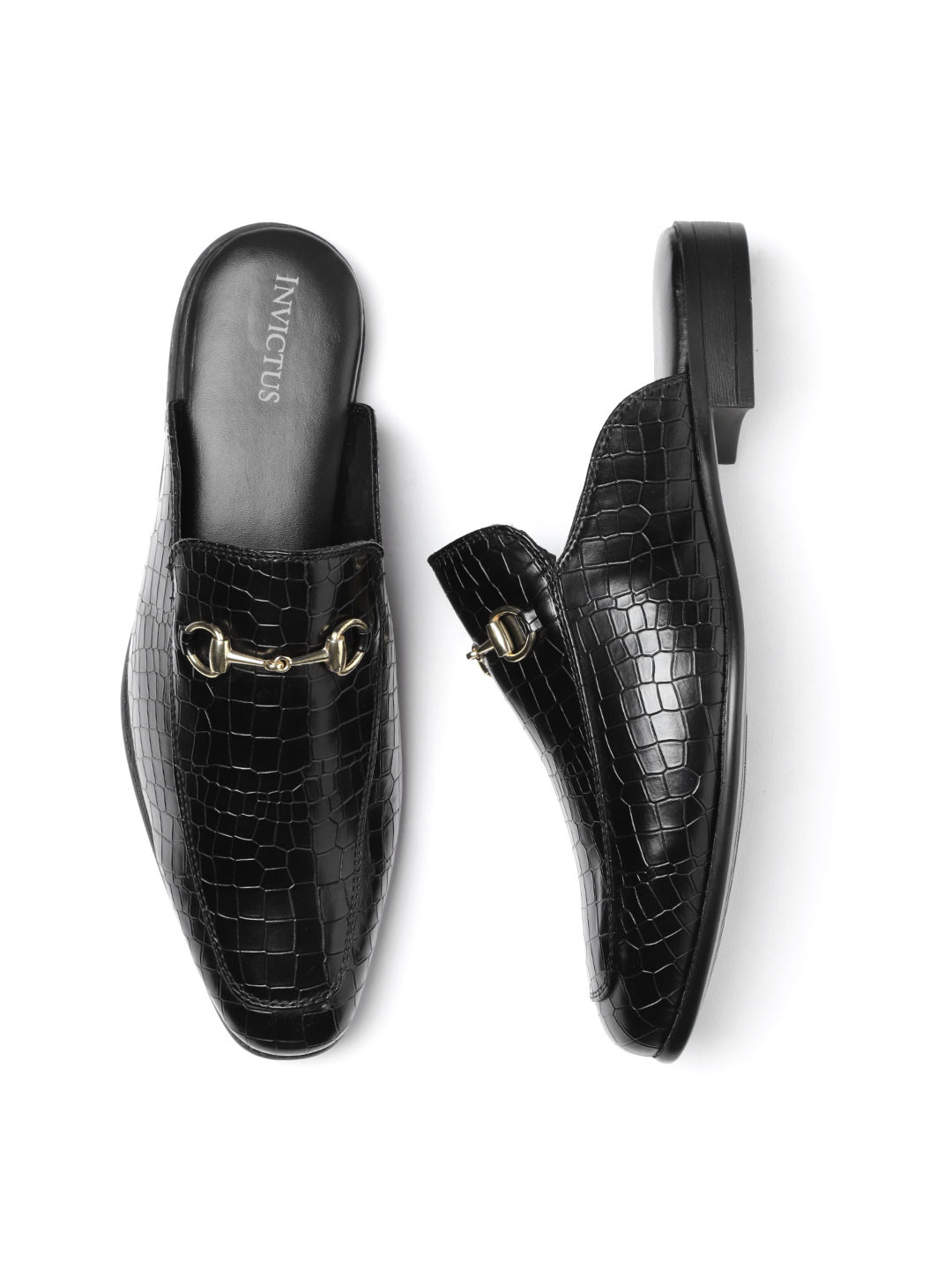 INVICTUS Men Black Croc Pattern Mules