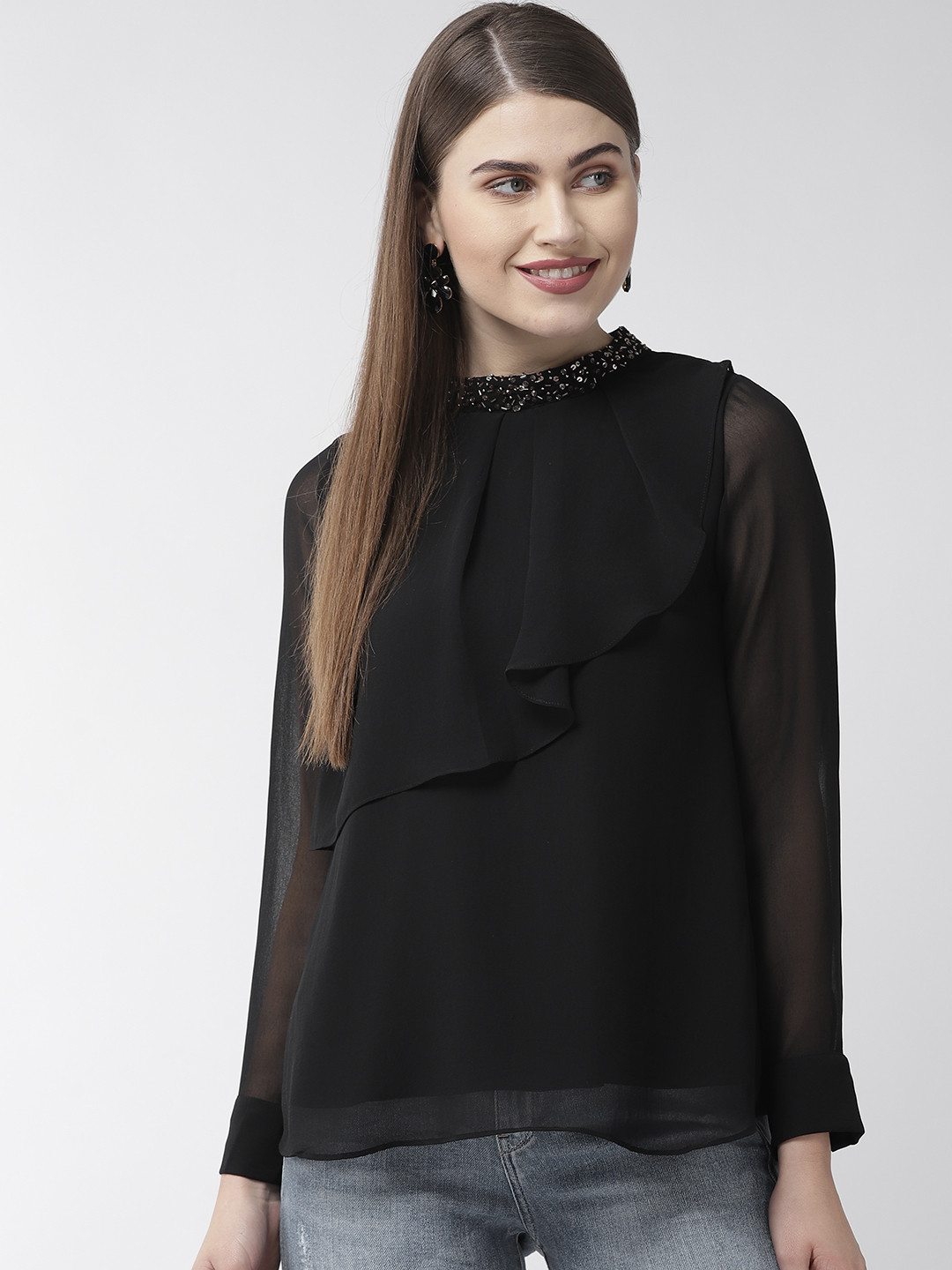 Antheaa Women Black Solid Regular Top