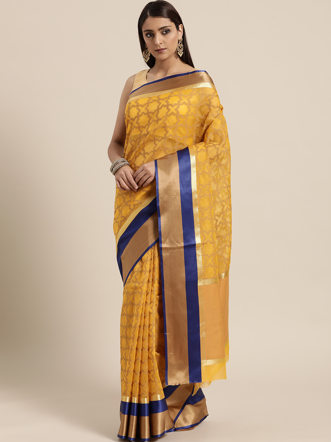 BANARASI SILK WORKS Mustard Yellow Woven Design Banarasi Saree