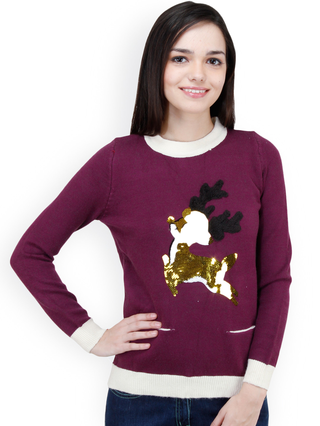 Camey Burgundy Printed Sweater