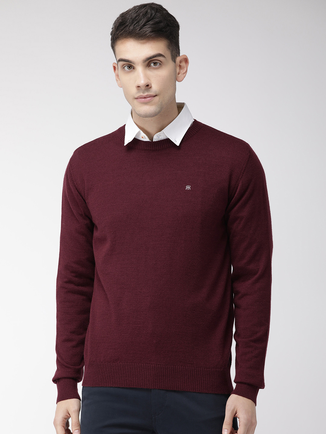 Raymond Men Maroon Solid Sweater