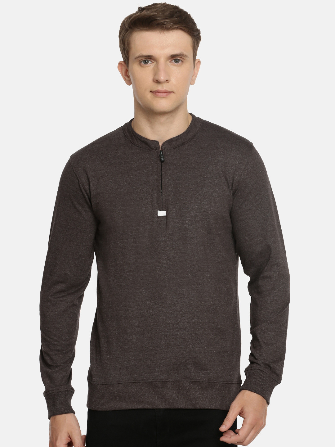 ARISE Men Brown Solid Henley Neck T-shirt